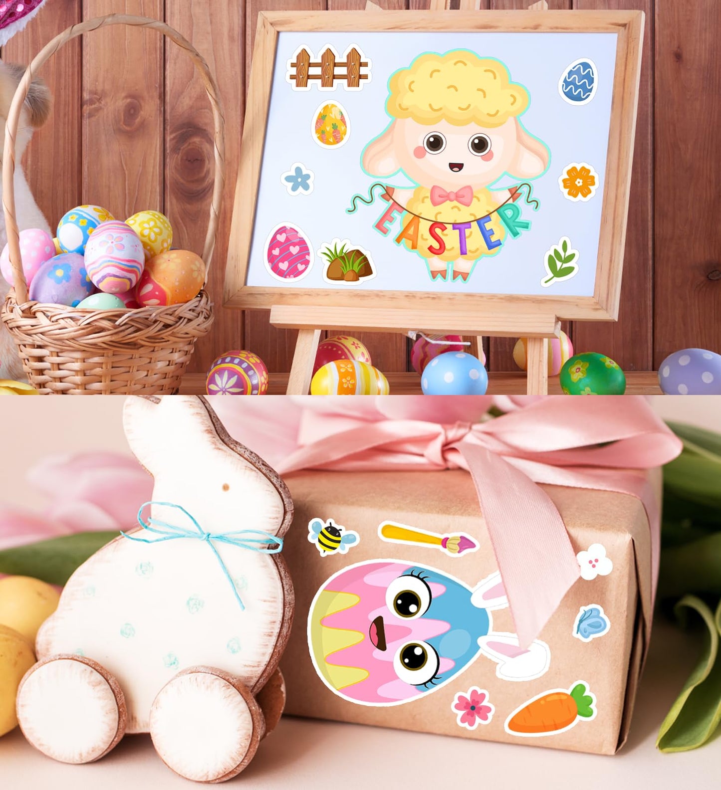 Easter Stickers - DIY Happy Easter Egg Bunny Sticker for Kids, Easter Crafts Stickers Kids Game Toys Gift Party Favor Supplies(24 Sheets)