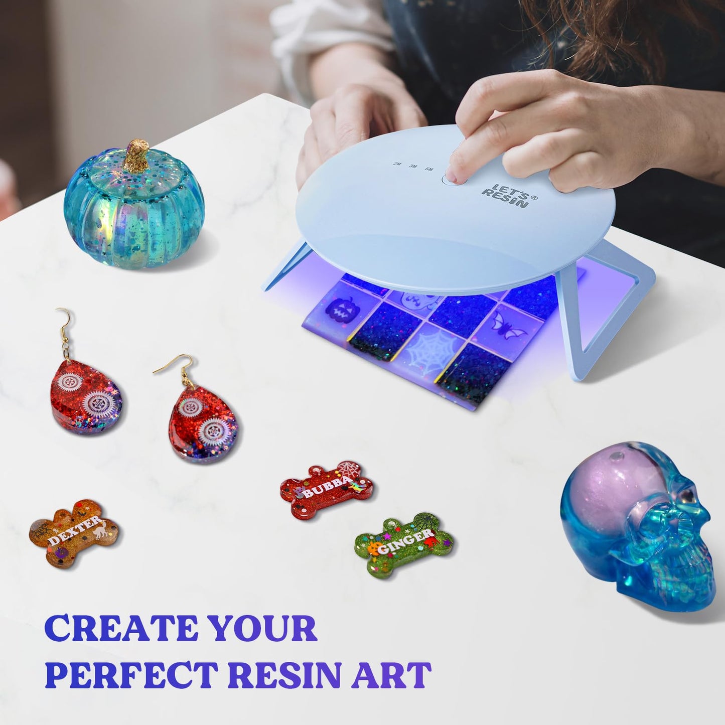 RESIN UV Light Pro,Longer 2,3,5M Time Setting UV Lamp with Larger Coverage Area and More Concentrated Lights,Portable & Foldable Resin Light for Resin Molds, Jewelry Making