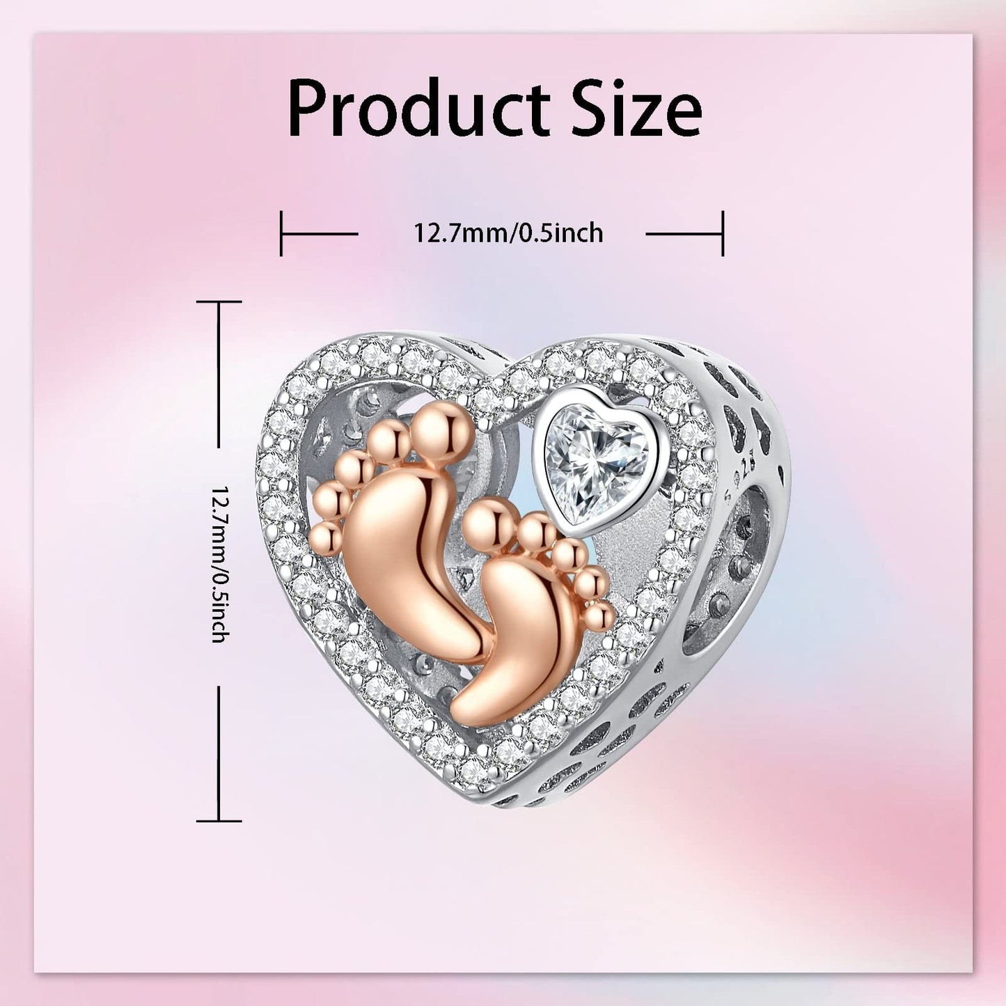 Alstade Baby Foot Heart Charm 925 Sterling Silver Charms fits Bracelets and Necklace Pendant Bead Charms Jewelry Present for Women Family Friends
