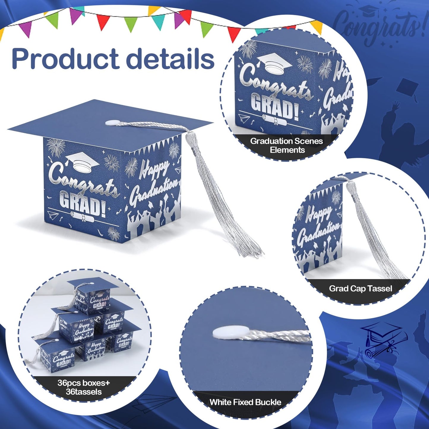 COTOPHER 36 Pack Mini Graduation Cap Gift Boxes with Tassel, Class of 2026 Graduation Candy Boxes Centerpieces for Tables Party Decorations, Small Treat Chocolate Box Graduate Favors Supplies