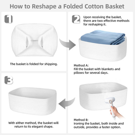 ORGMASTER Small Rope Basket 13" x 8.5" x 5.1", Woven Storage Baskets Closet Organizer Bins, Shelf Boxes for Organizing Home Office, Cat Dog Toy Box, Empty Gift Basket 2 Pack, White