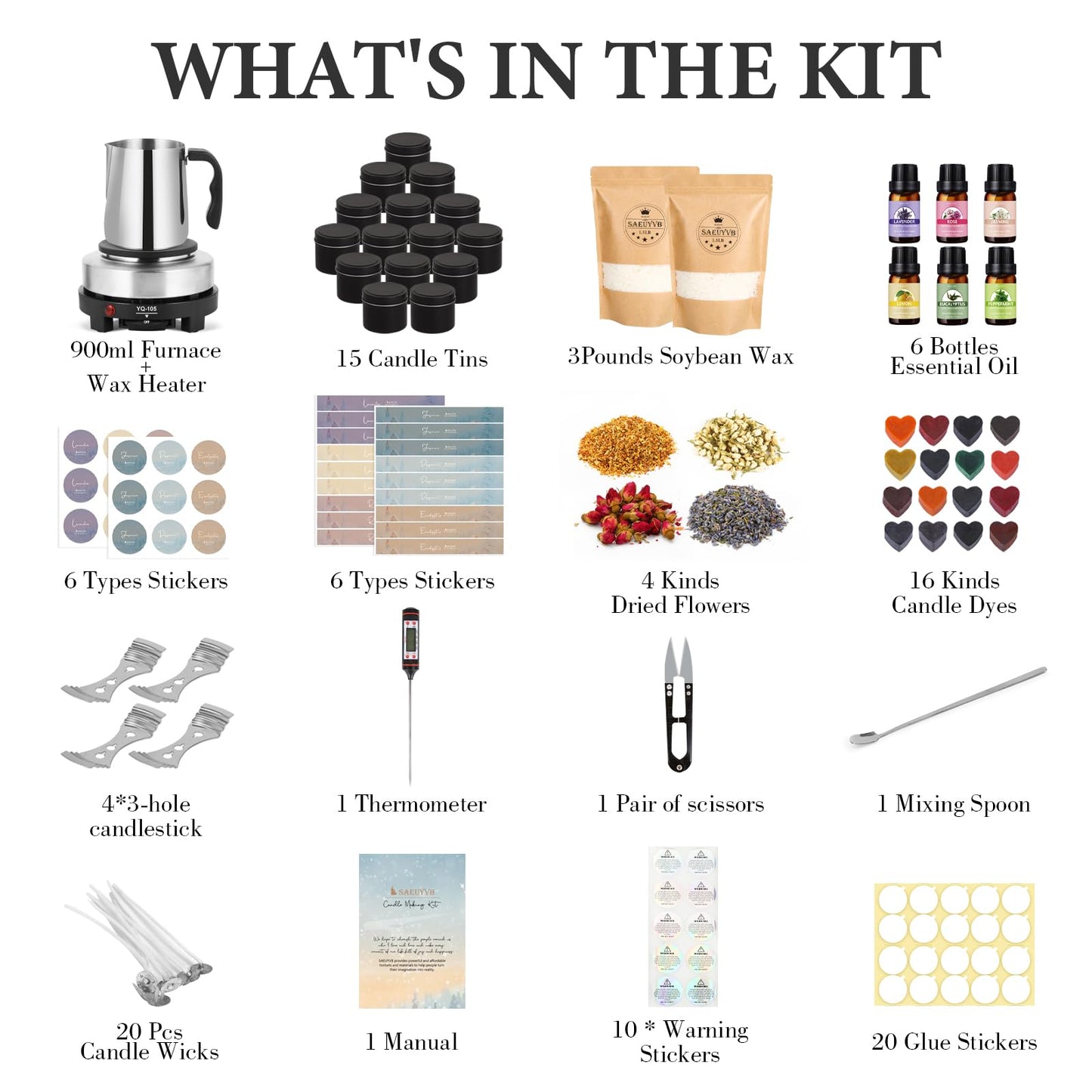 Candle Making Kit with Wax Melter, Candle Making Kit for Adults - DIY Starter Soy Candle Making Kit/Supplies-Perfect as Home Decoration