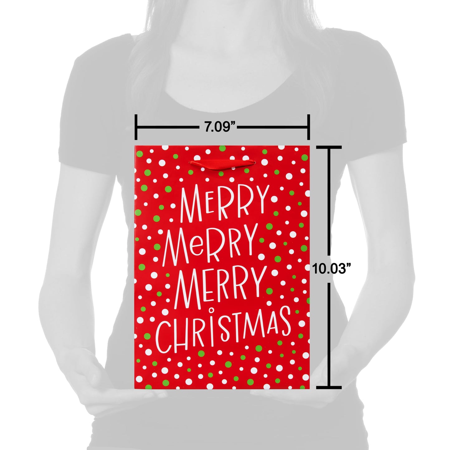 10" Medium Christmas Gift Bags, Red, White, Green and Black Winter Designs (4 Bags)