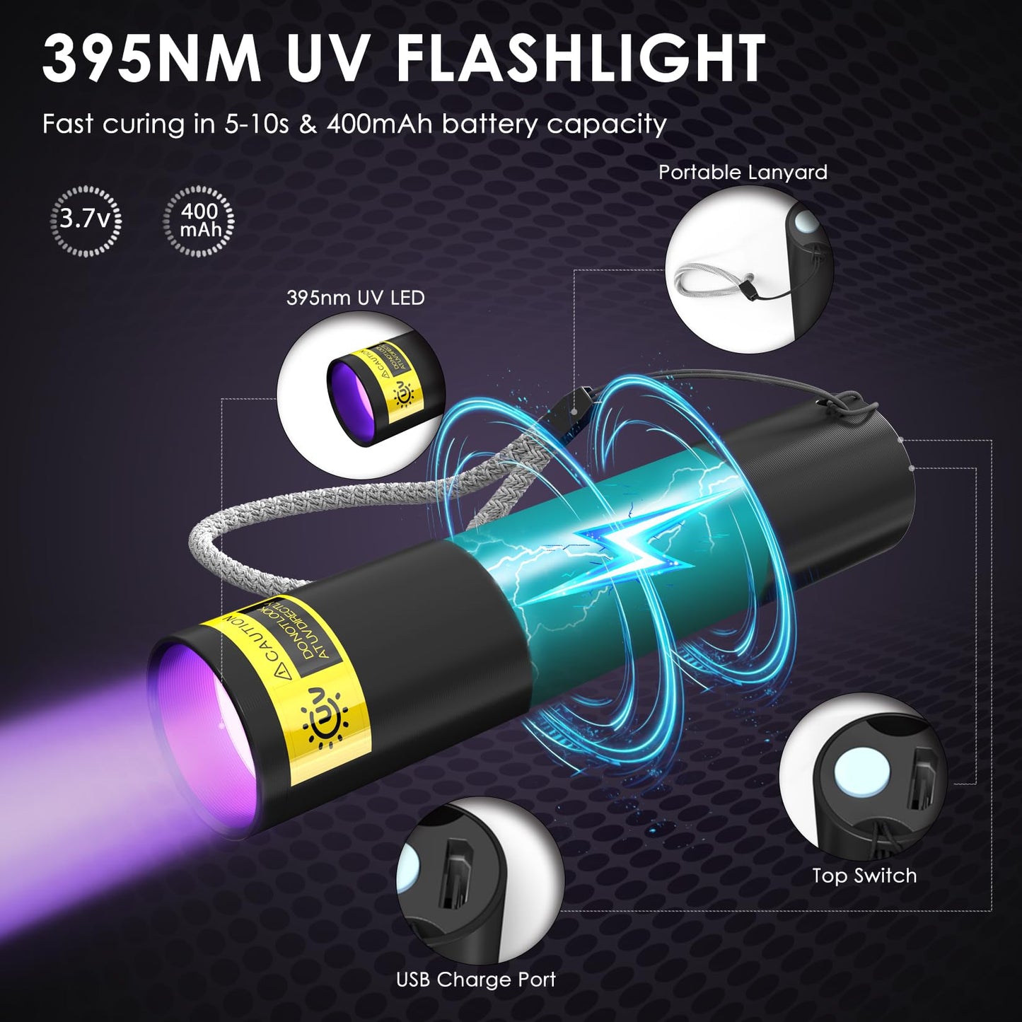 UV Resin Kit with Light, 50g UV Resin with Rechargeable 395NM UV Flashlight, Fast Curing in Seconds, UV Glue Adhesive for Bonding Jewelry, Plastic, Glass Repair, w/Mat, Gloves, Storage Bag