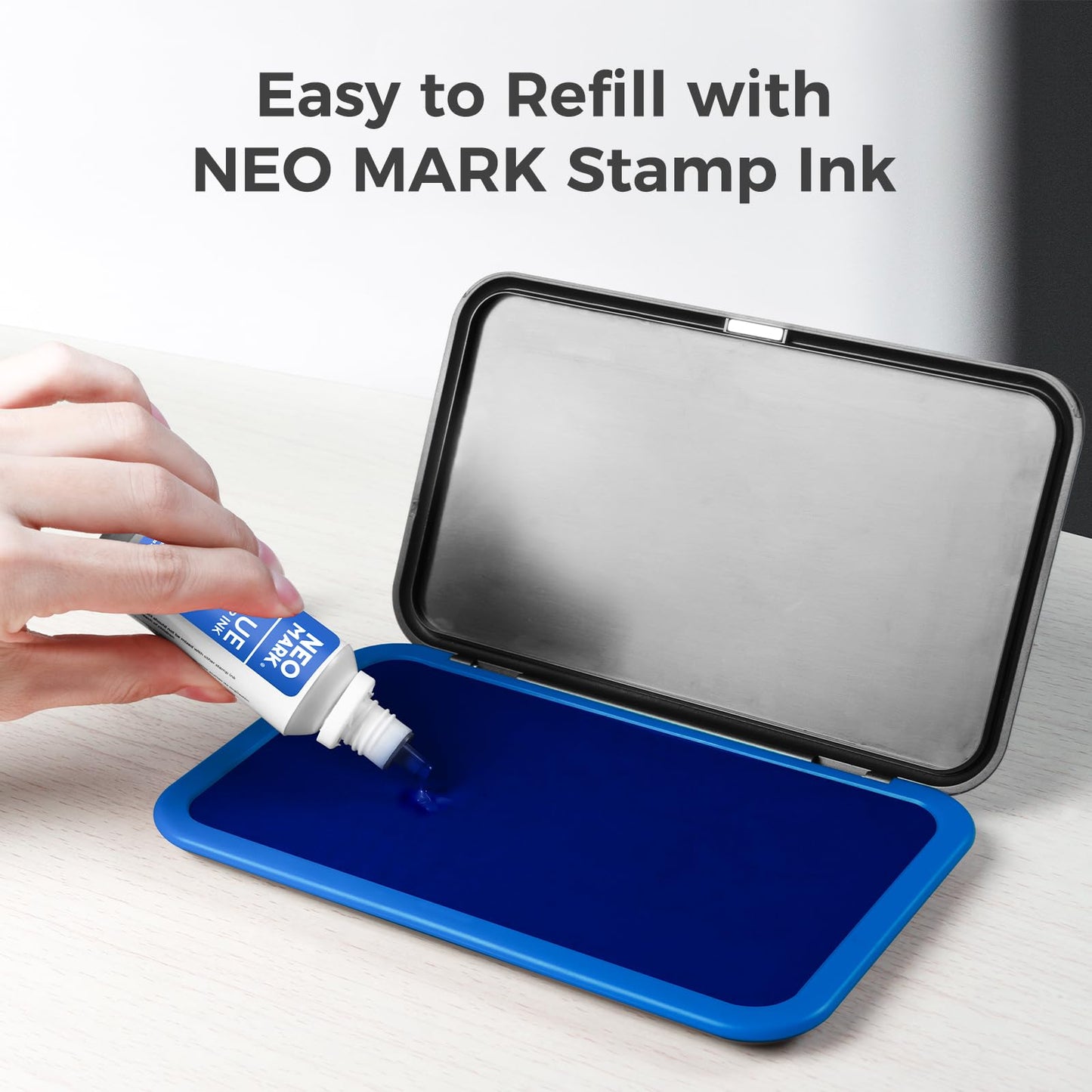 NEO MARK Large Stamp Pad Kit (1oz Ink Included) - 3.50"x 6.25", Magnetic Lid, Premium Quality Felt Stamp Pad (Blue)