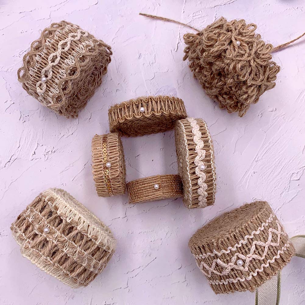 Ribbons,8 Rolls Burlap Lace Burlap Wedding Ribbon Natural Jute Rope Twine String for Crafts Gift Wrapping Wedding Party Home Decoration(17.6 Yards)