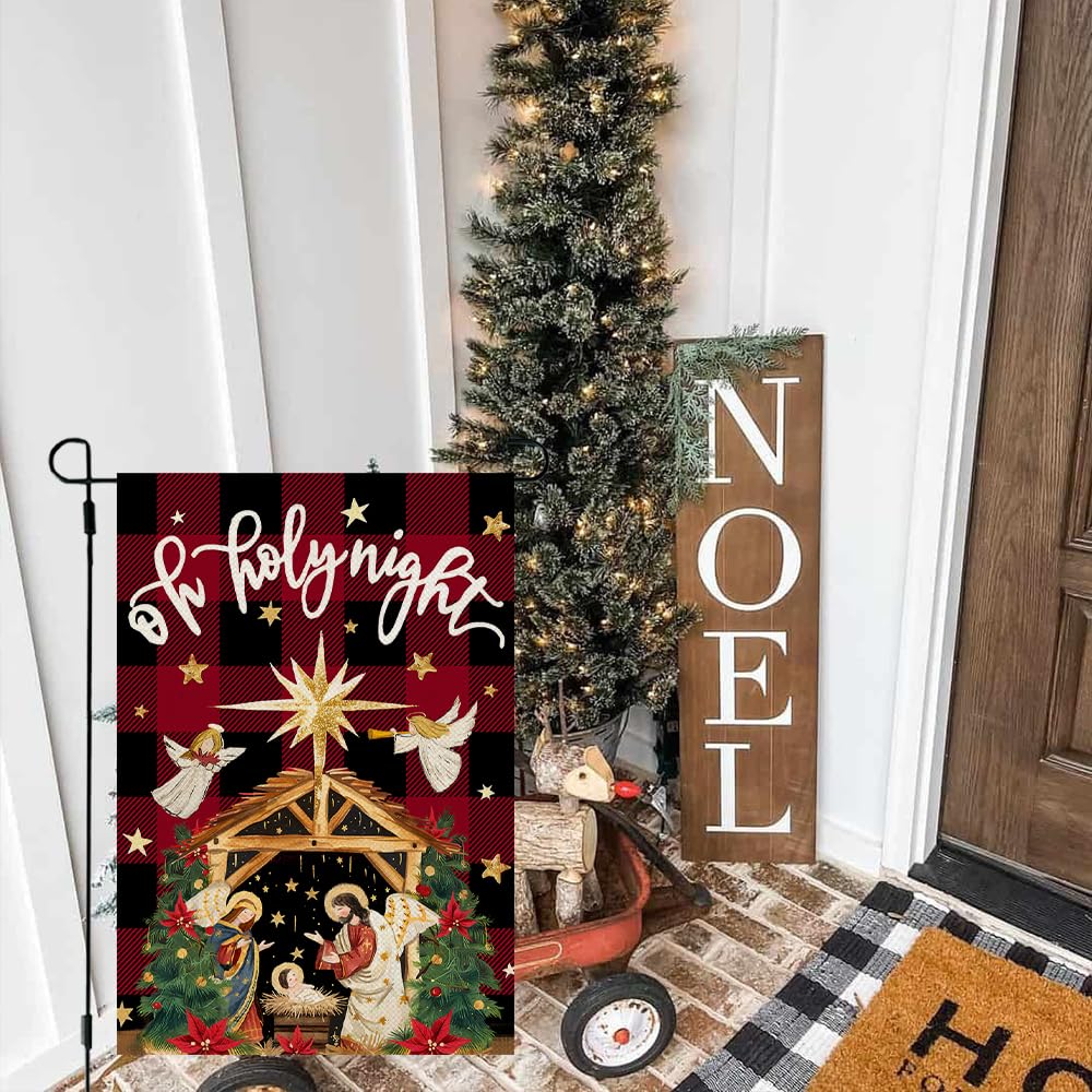 CROWNED BEAUTY Christmas Holy Night Garden Flag 12x18 Inch Double Sided Small Burlap Holiday Nativity Yard for Outside