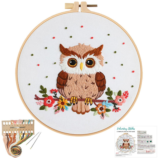 Louise Maelys Owl Embroidery Kits for Beginners with Floral Pattern,Adults Starter Cross Stitch Kit DIY Needlepoint