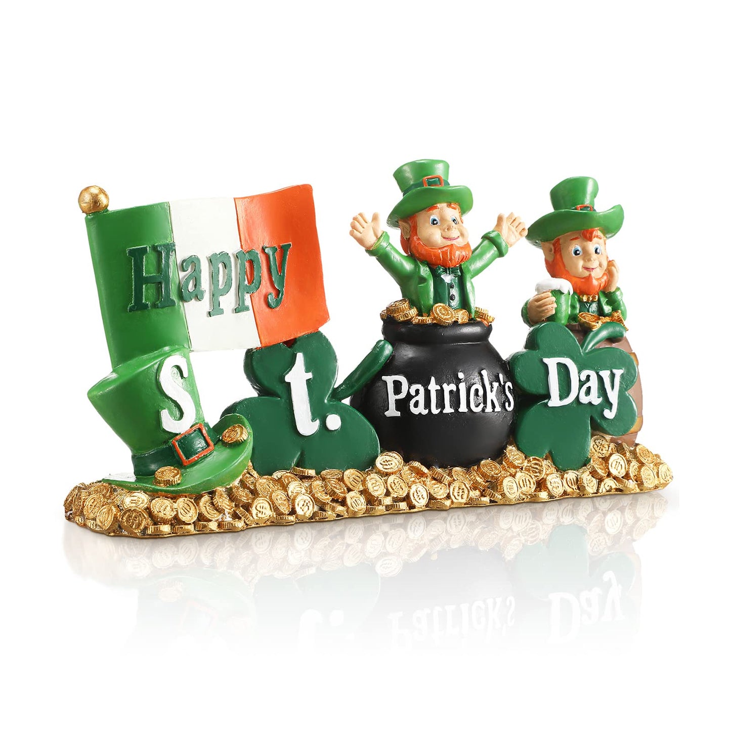 Happy Saint Patrick's Day Leprechaun Figurines Table Decorations Resin Saint Patrick's Day Green Shamrock Decorations Spring Figurines Home Decor for Household Office