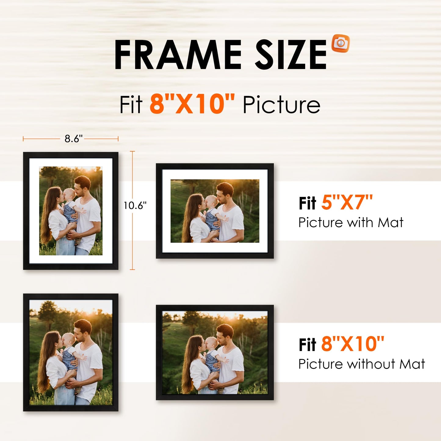 FIXSMITH 8x10 Picture Frame Set of 6, Photo Frame Bulk with HD Plexiglass, Display Pictures 5x7 with Mat or 8x10 Without Mat Multi Picture Frames Collage for Tabletop or Wall Display, Black