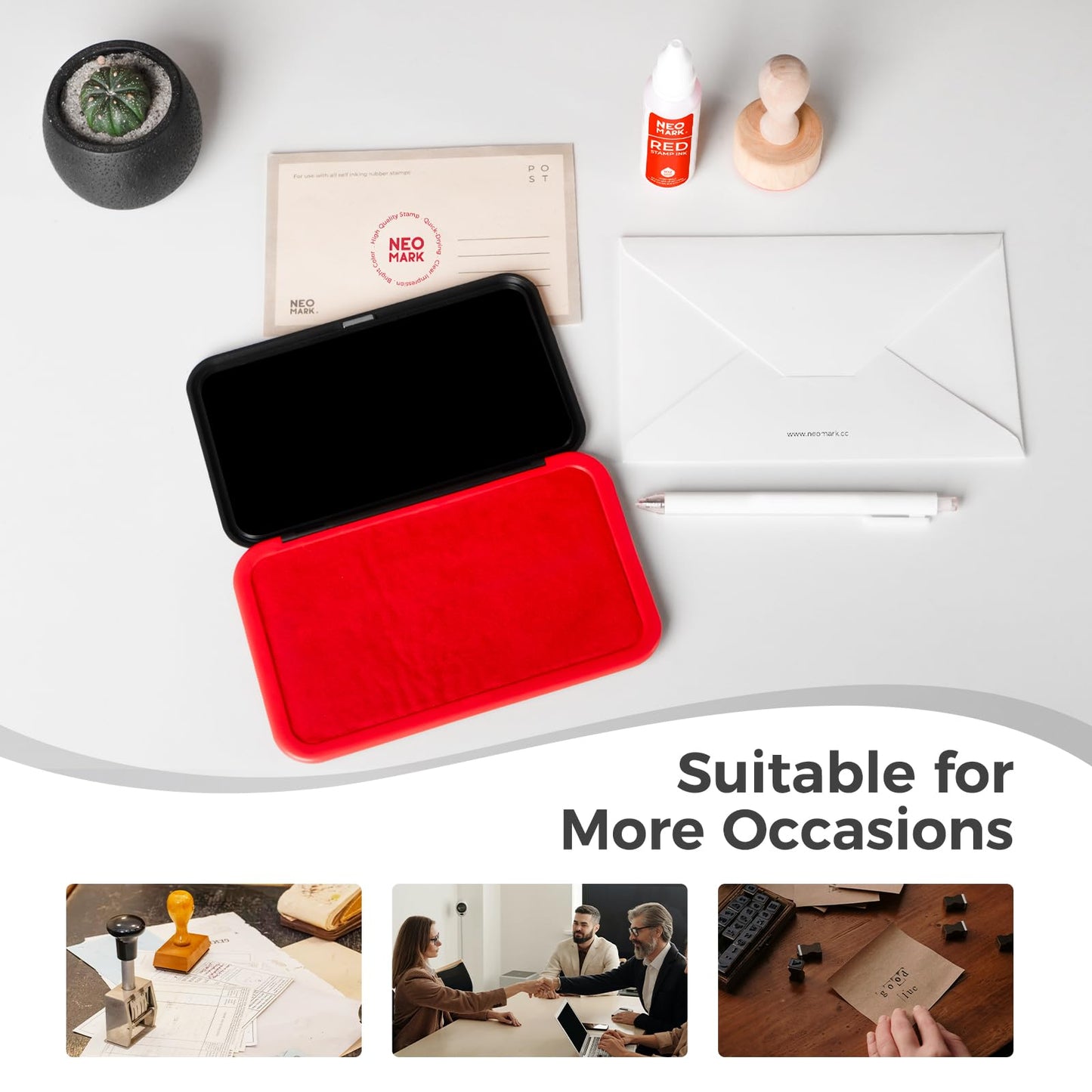 NEO MARK Large Stamp Pad Kit (1oz Ink Included) - 3.50"x 6.25", Magnetic Lid, Premium Quality Felt Stamp Pad (Red)