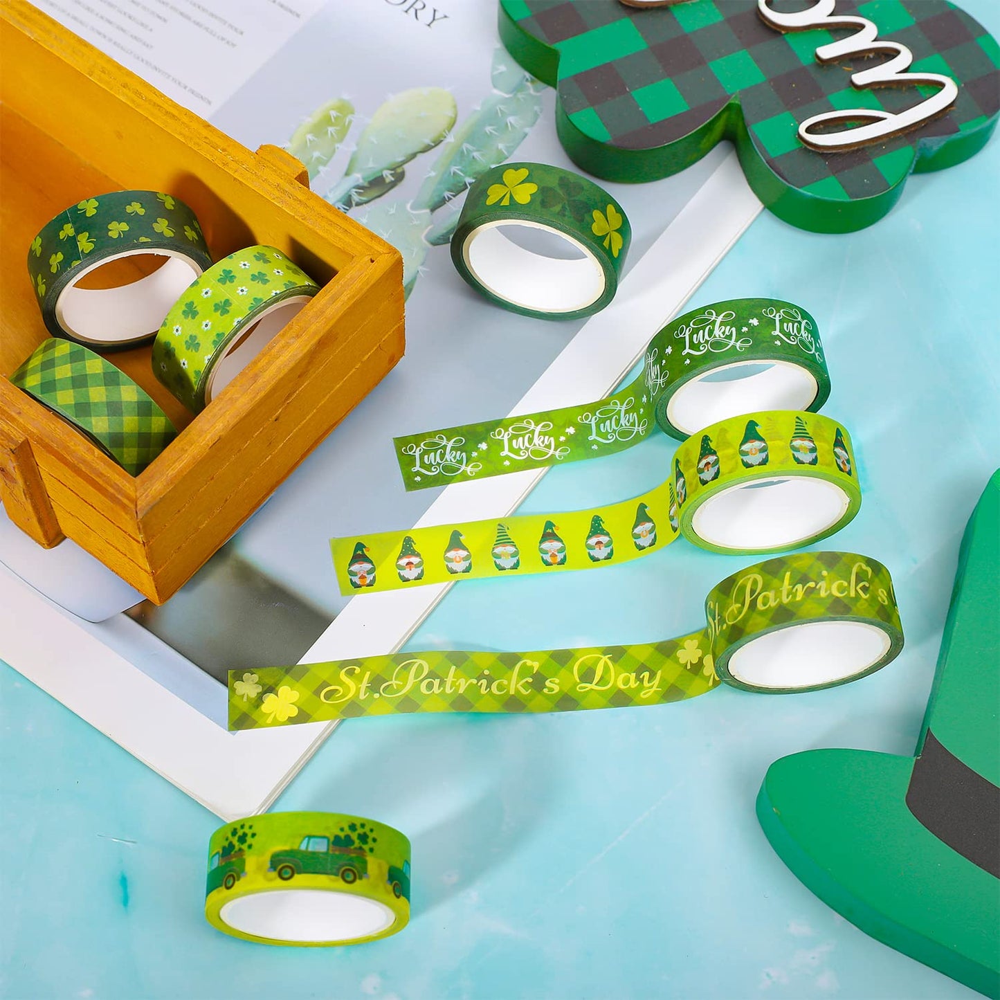 24 Rolls Holiday Washi Tape Set Valentine's Day Red Love Heart Masking Tape St. Patrick's Day Green Clover Happy Easter Decorative Paper Tape Stickers for Scrapbook DIY Craft, 16.4Ft