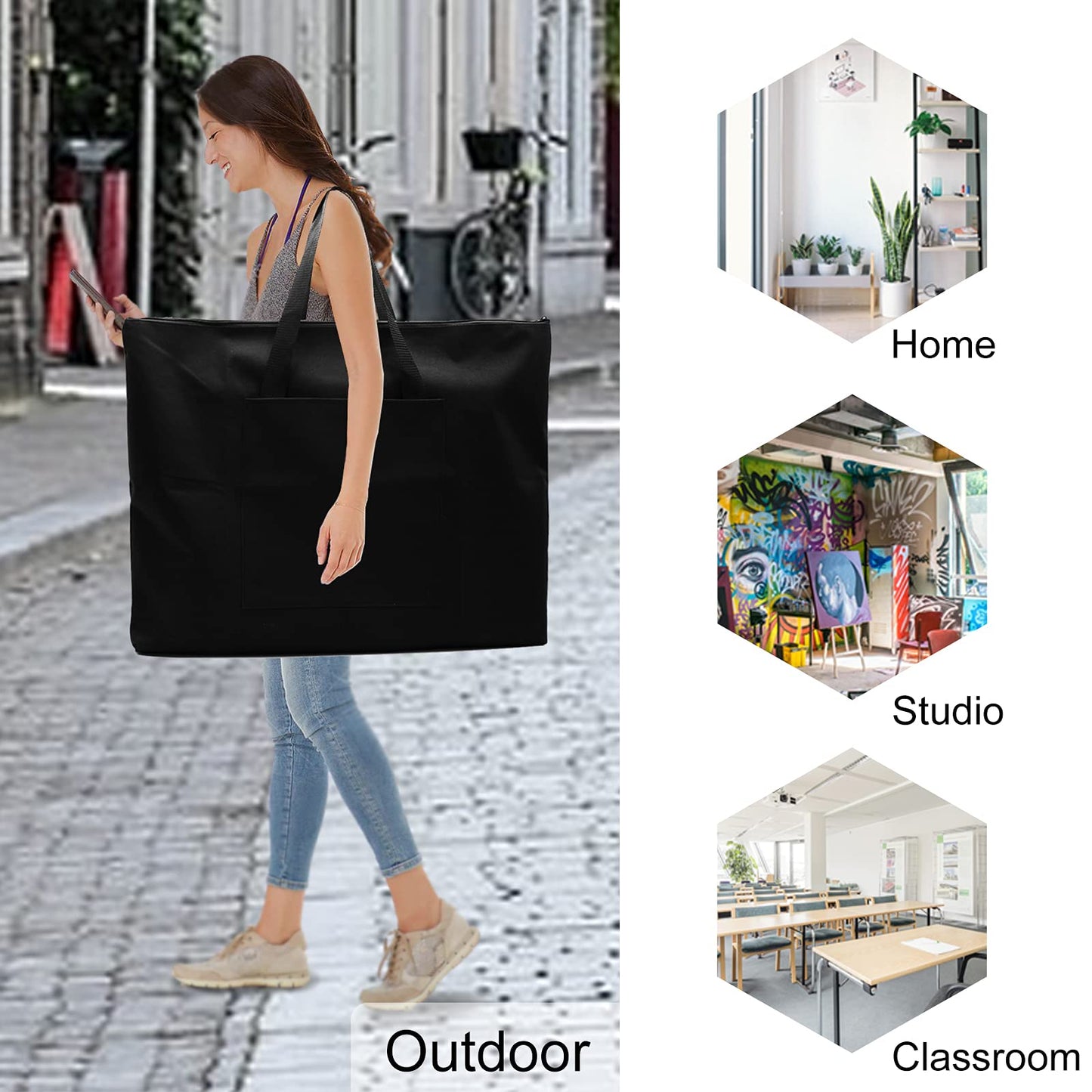 Cupohus Waterproof Art Portfolio Bag 20" x 26" for 18" x 24" Artworks with Outer Pockets and Handle, Student Carrying Storage Bag