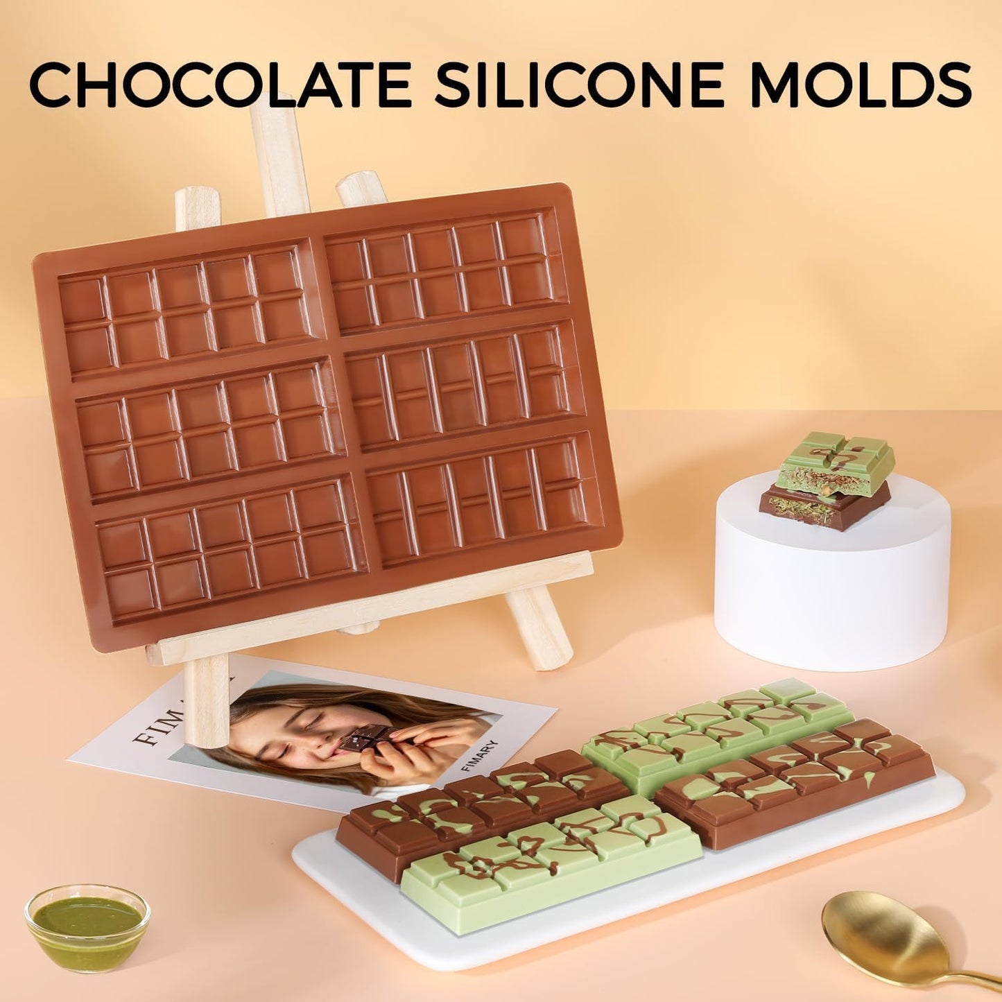 Fimary Chocolate Bar Mold - Non-Stick Chocolate Molds, Food Grade Silicone Deep Mold for Dubai Pistachio, Candy, Snacks