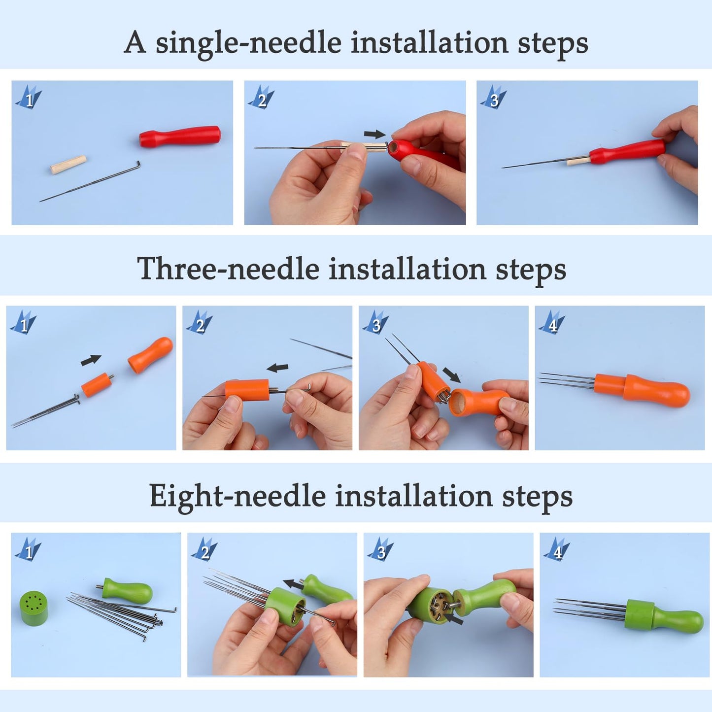 128 Pcs Needle Felting Needles Needle Felting Tool 3 Size Felting Kit Needles with Wooden Handle Holder Finger Cot for DIY Wool Feltings Projects