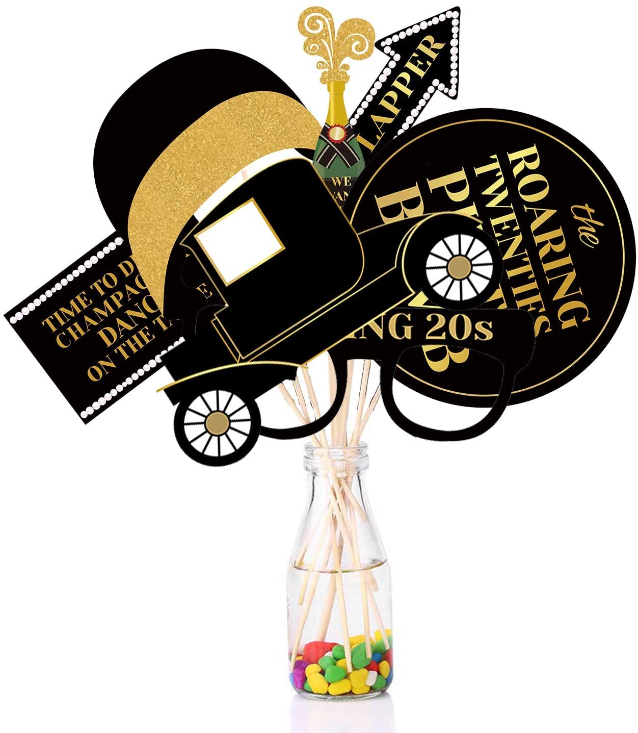 42Pcs 1920s Gatsby Photo Booth Props Roaring 20's Party Photo Props,1920s Supplies for Luxury Speakeasy Gangster Twenties Art Deco Jazz