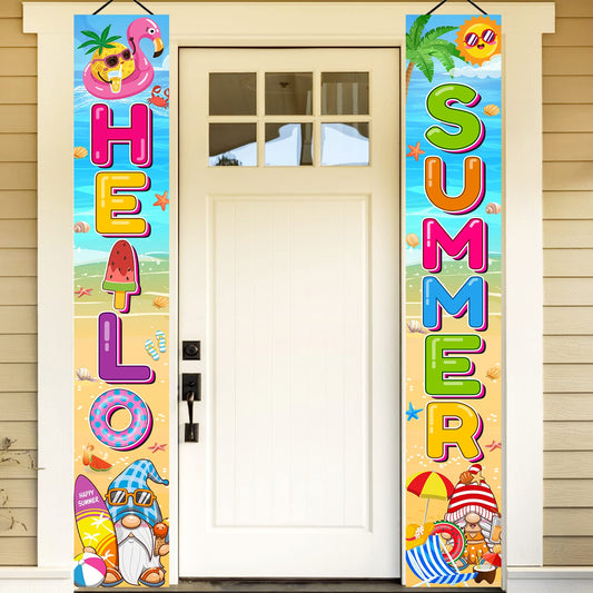 Summer Party Decorations Porch Sign, 71" X 12" Summer Decorations For Home Door Banner, Summer Decorations for Outside Indoor Door Banner, Hello Summer Banner, Summer Decorations for Office