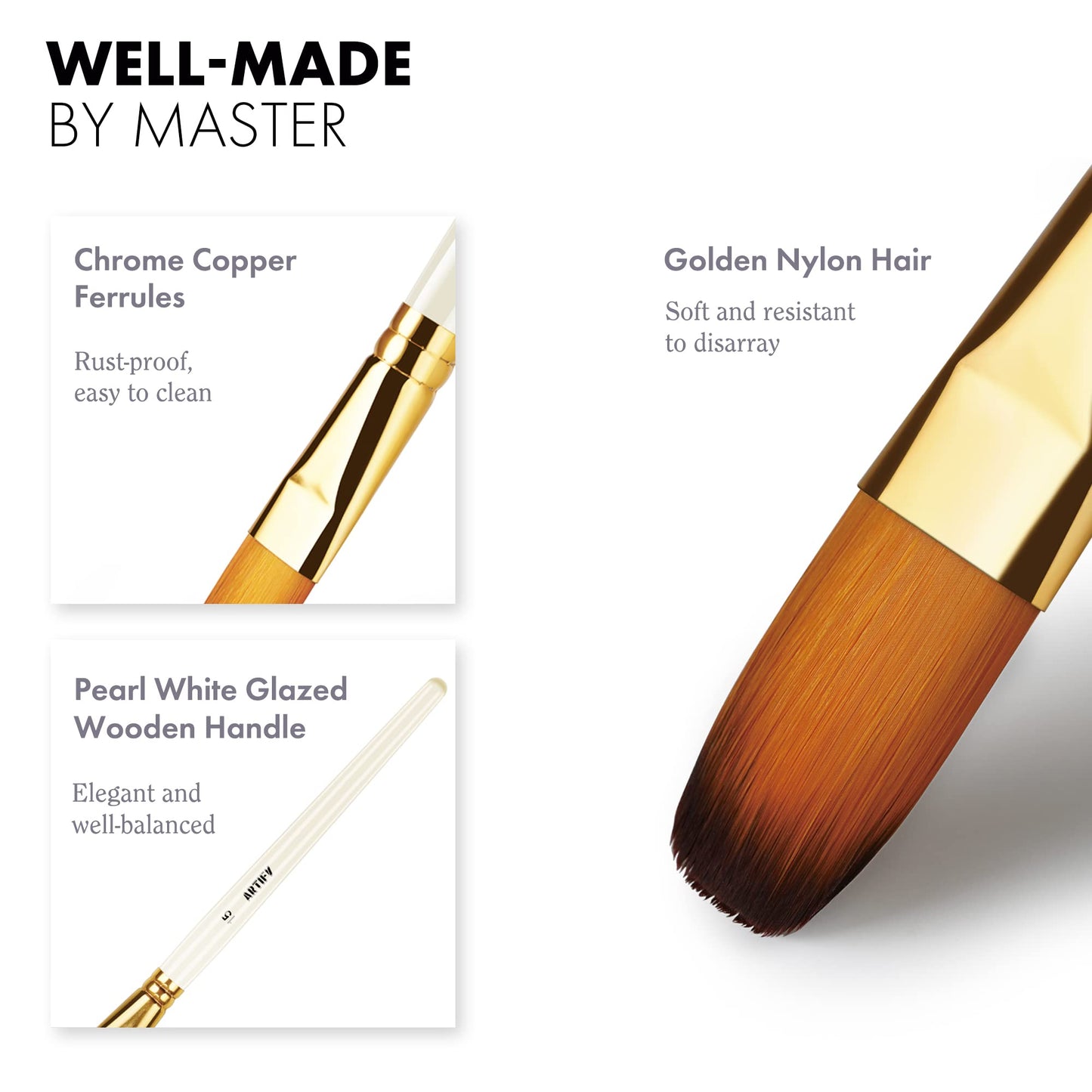 21 Piece Paint Brush Set, ARTIFY 18 Acrylic Paint Brushes, Palette Knife, and 2 Sponges, Professional Artist Paint Brushes for Acrylics, Watercolors, Gouache, Canvas, and Face Painting, Ivory White