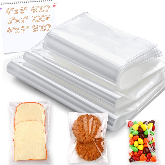 800 PCS Clear Re-sealable Cello/Cellophane Bags 3 Sizes with 4×6, 5×7, 6×9 Inch Good for Bakery, Snacks, Candle, Soap, Cookie, Jewelry, Cards