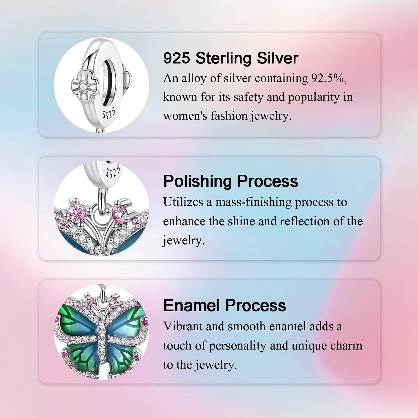 Alstade Spring Butterfly Charm 925 Sterling Silver Charms fits Bracelets and Necklace Pendant Bead Charms Jewelry Present for Women Family Friends