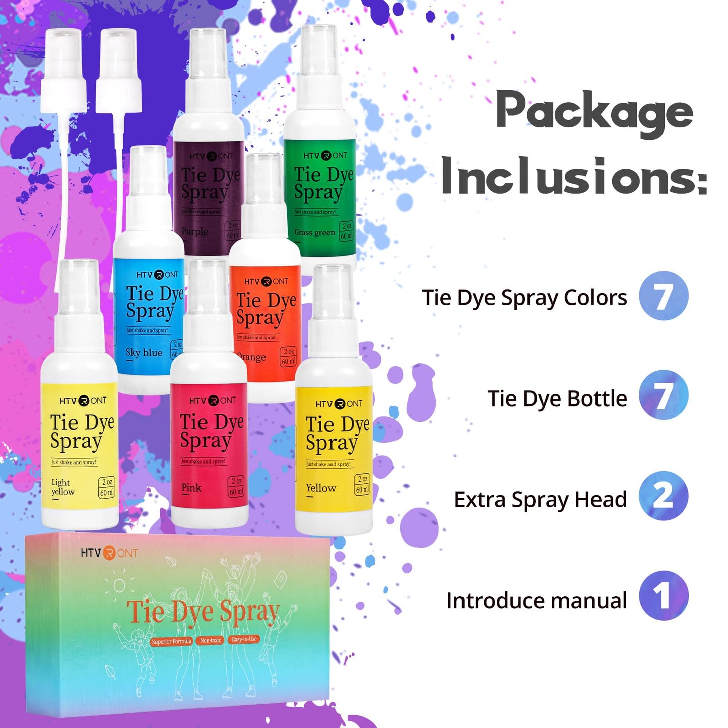 Tie Dye Kit - Spray Tie Dye Kit for Kids with 7 Vibrant Colors, Pre-Mixed Tie Dye Spray Kits, Permanent Non-Toxic Fabric Spray Dye,Tyedyedye Party Supplies Tie Dye Shirt