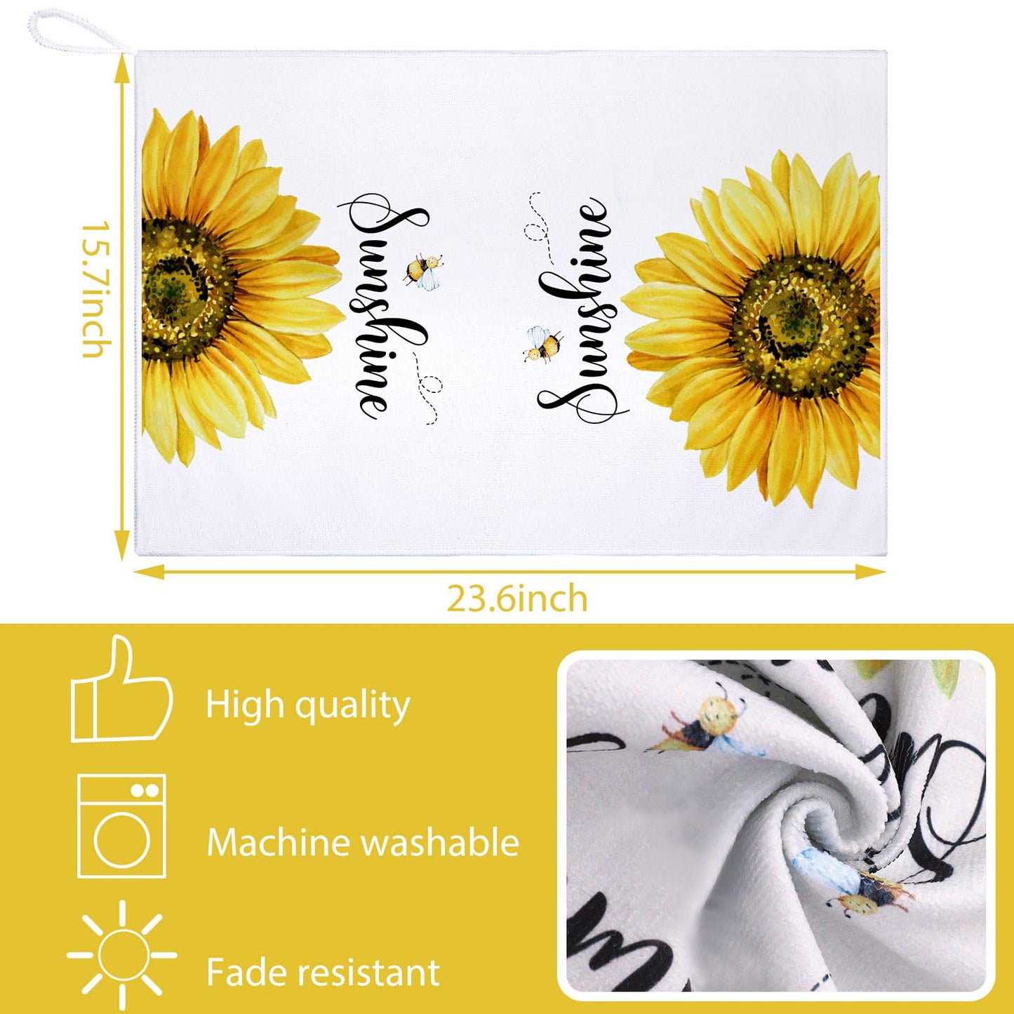 Bencailor 4 Pcs Sunflower Kitchen Towels Spring Summer Gifts Sunflower Floral Hand Dish Towels Absorbent Sunshine Yellow Grid Fast Drying Decor Housewarming Gift for Cooking Bathroom Kitchen Decor