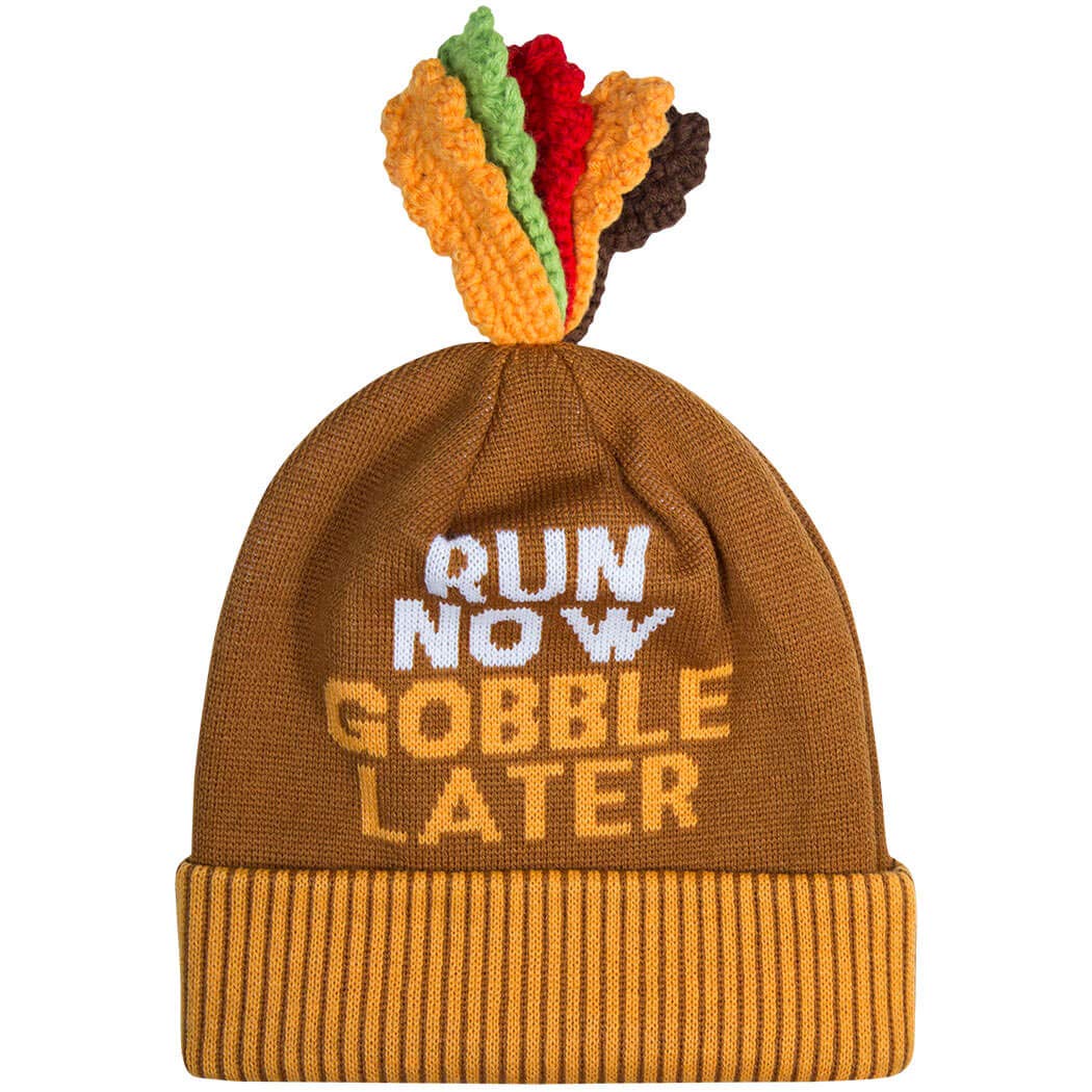 Now Gobble Later Turkey Pom Pom Beanie Hat | Thanksgiving Turkey Trot Gear