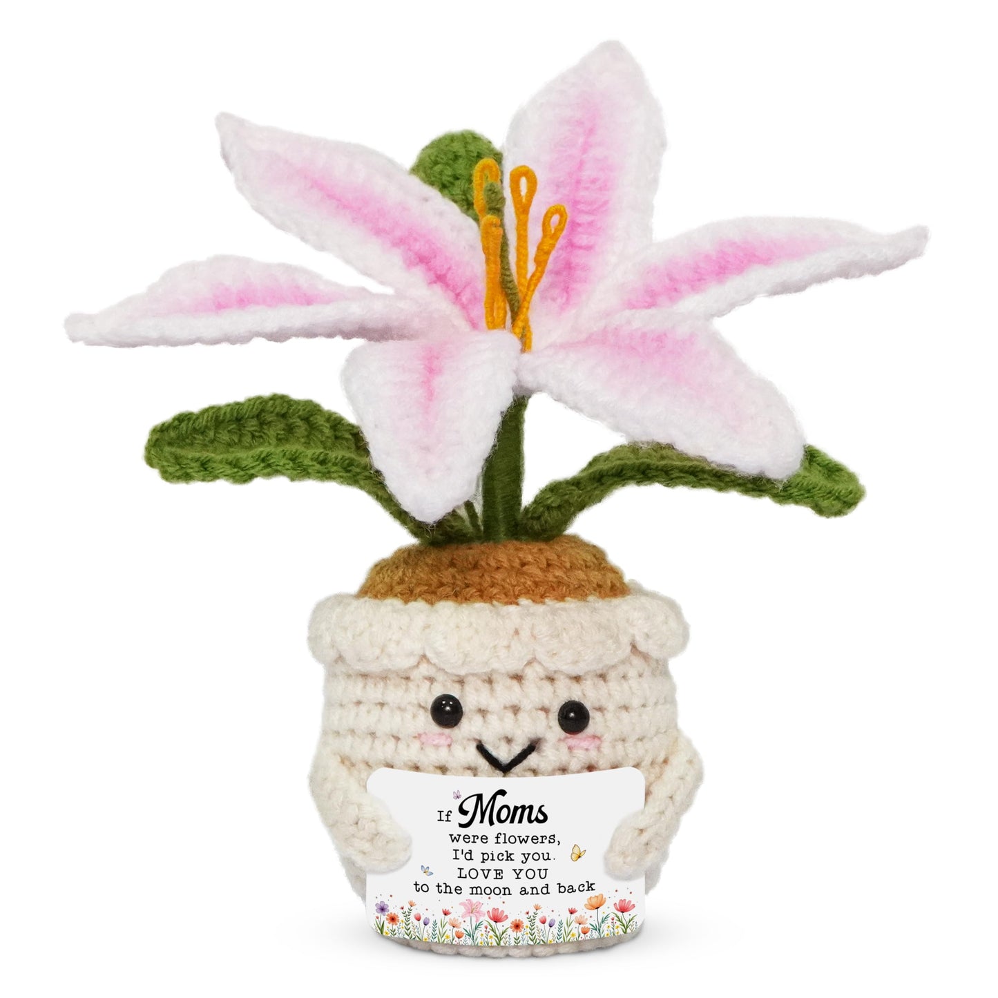 OASSIE Gifts for Mom - Emotional Support Crochet Lily Flower - Proud of You Motivational Positive Mothers Day Birthday Gifts for Mom from Daughter Son, Mother Gift, Mama Gift