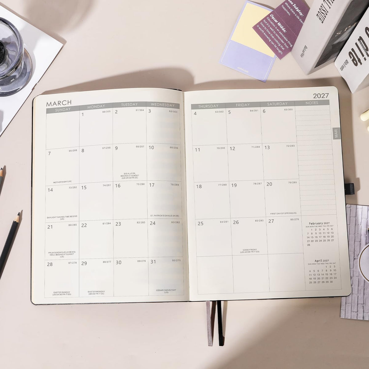 2027 Planner - 8.5" x 11" 2027 Planner Weekly and Monthly, Jan - Dec 2027, Faux Leather Cover, Pen Holder, Pocket, 25 Notes Pages, A4 Premium Paper - Gray