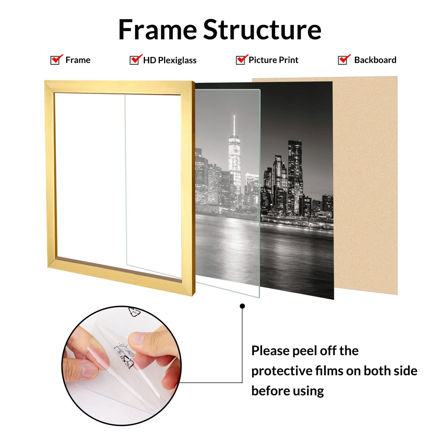 8.5x11 Picture Frame Gold（2 Pack）, 8.5 x 11 Picture Frame for Wall Decoration, Classic Gold Minimalist Style Suitable for Decorating Houses, Offices, Hotels