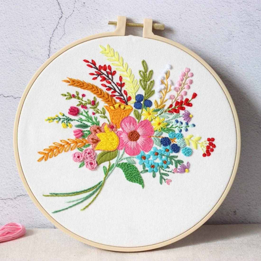 Stamped Embroidery Kit with Pattern Floral DIY Sewing Cross Stitch Kits for Adult Flowers Plants Embroidery Starter Kit with Embroidery Floss,Hoops,Color Thread,Needle,Instruction,Set of 2