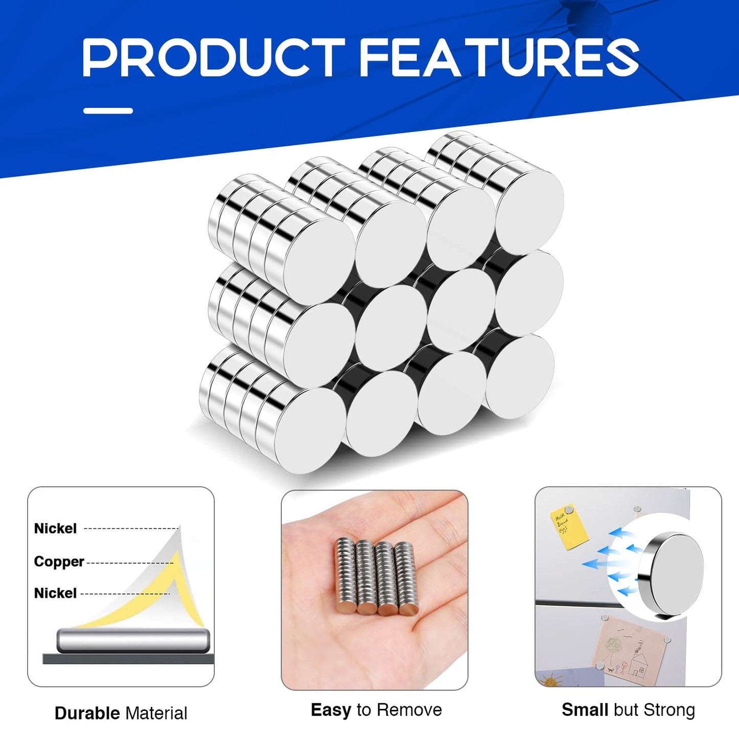 VSKIZ 120Pcs Fridge Magnets, 6x2mm Small Refrigerator Magnets Mini Magnet for Whiteboard Crafts, Office, School