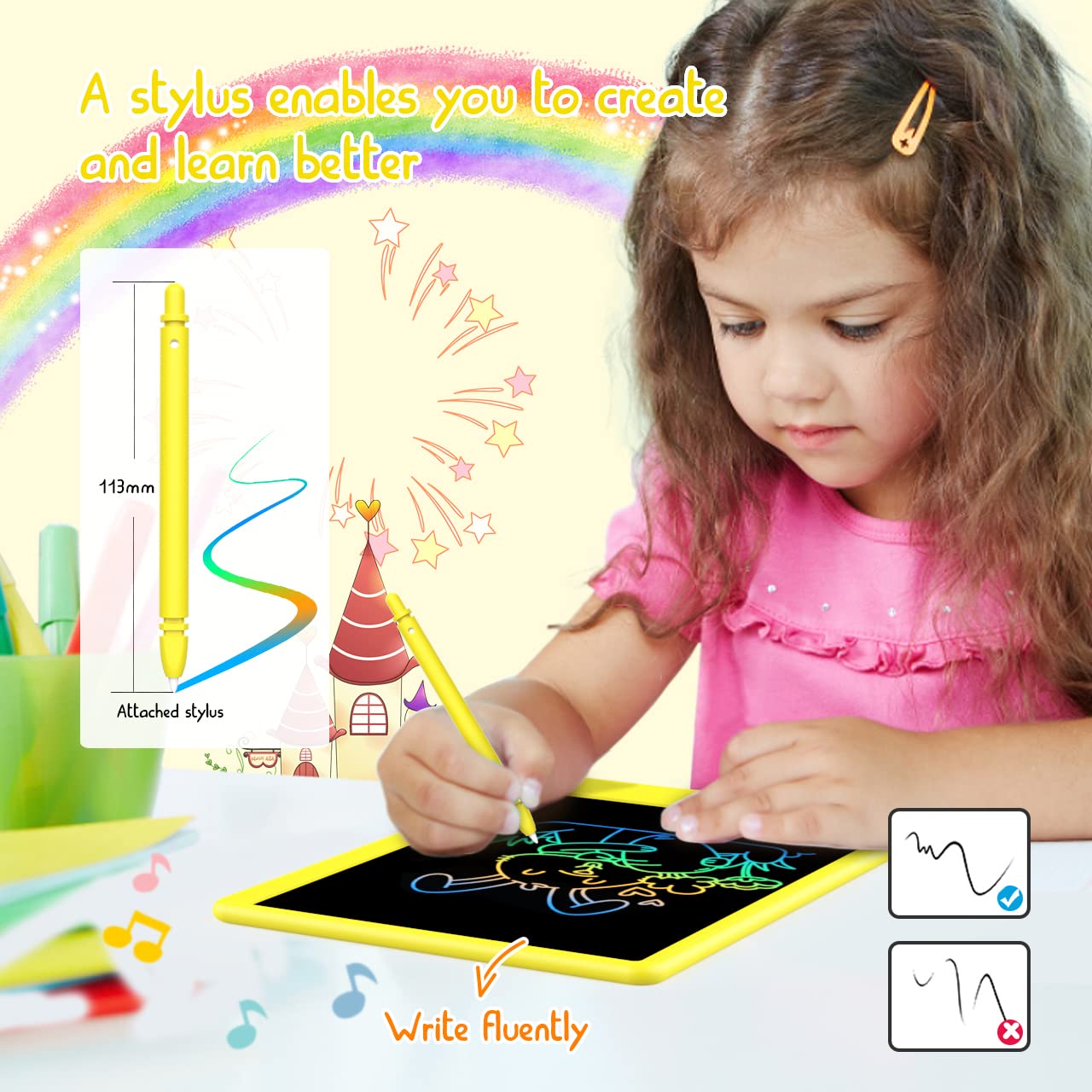 BUKEBU LCD Writing Tablet Doodle Board,10.5 inch Colorful Drawing Pad,Electronic Drawing Tablet, Drawing Pads,Travel Gifts for Kids Ages 3 4 5 6 7 8 Year Old Girls Boys (Yellow)