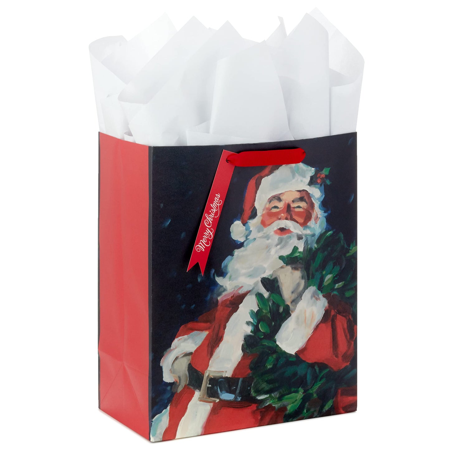13" Large Christmas Gift Bag with Tissue Paper and Gift Tag (Traditional Santa Claus) for Kids, Adults, Friends, Family