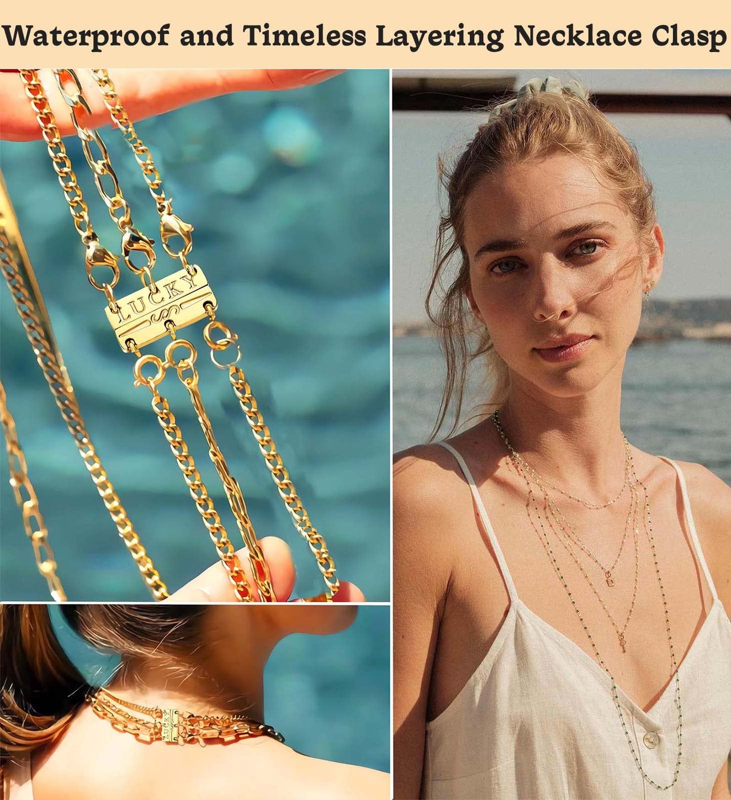 Dailyacc Lucky Necklace Layering Clasp 18K Gold and Silver Multiple Necklace Clasps for Layered Look Separator