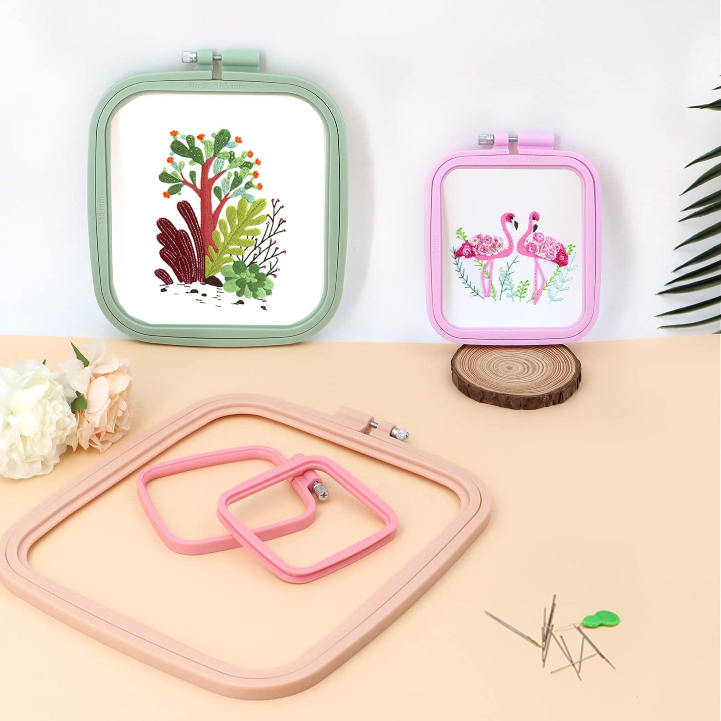 4 Pcs 4 Size Square Embroidery Hoops, ABS Plastic Embroidery Hoops Cross Stitch Hoops Embroidery Frames for Sewing, Needlework, Embroidery Projects (Size-3", 4.3", 6.5", 8.7")