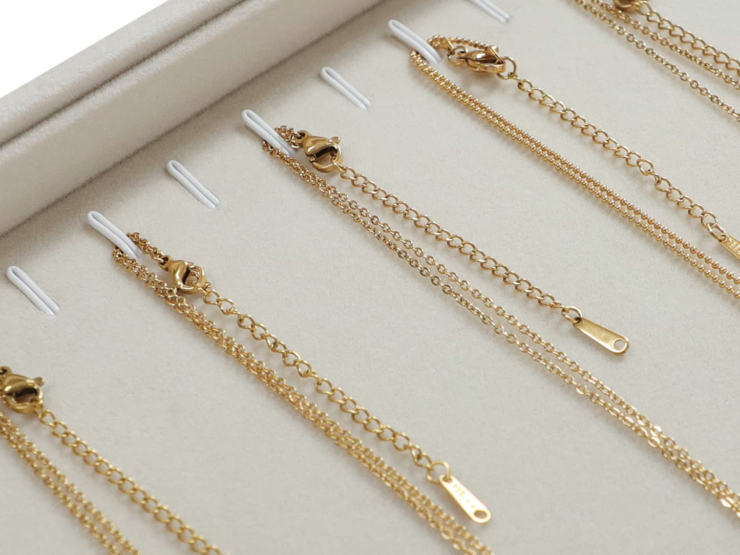 Stratalife Necklace Organizer Stackable Jewelry Organizer 20 Hooks Large Jewelry Tray Velvet Necklaces Holder Bracelet Storage for Women Girls Beige