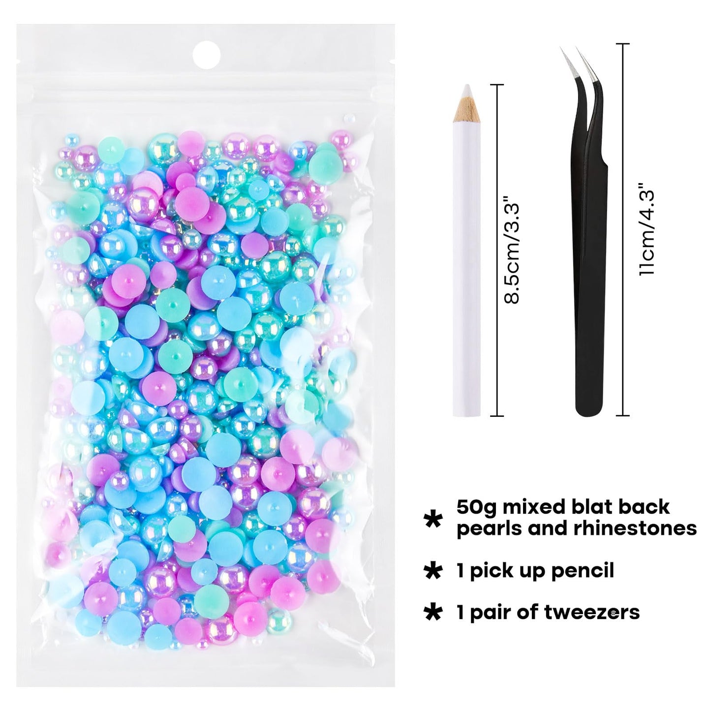 ASTARON 50g Mix Flatback Rhinestones Half Pearls for Crafts Mixed Size 3mm-10mm Flat Back Rhinestones for Crafts Flatback Pearls for Decorating Tumblers Mugs Nail Art Shoes (Blue，Purple，Green)