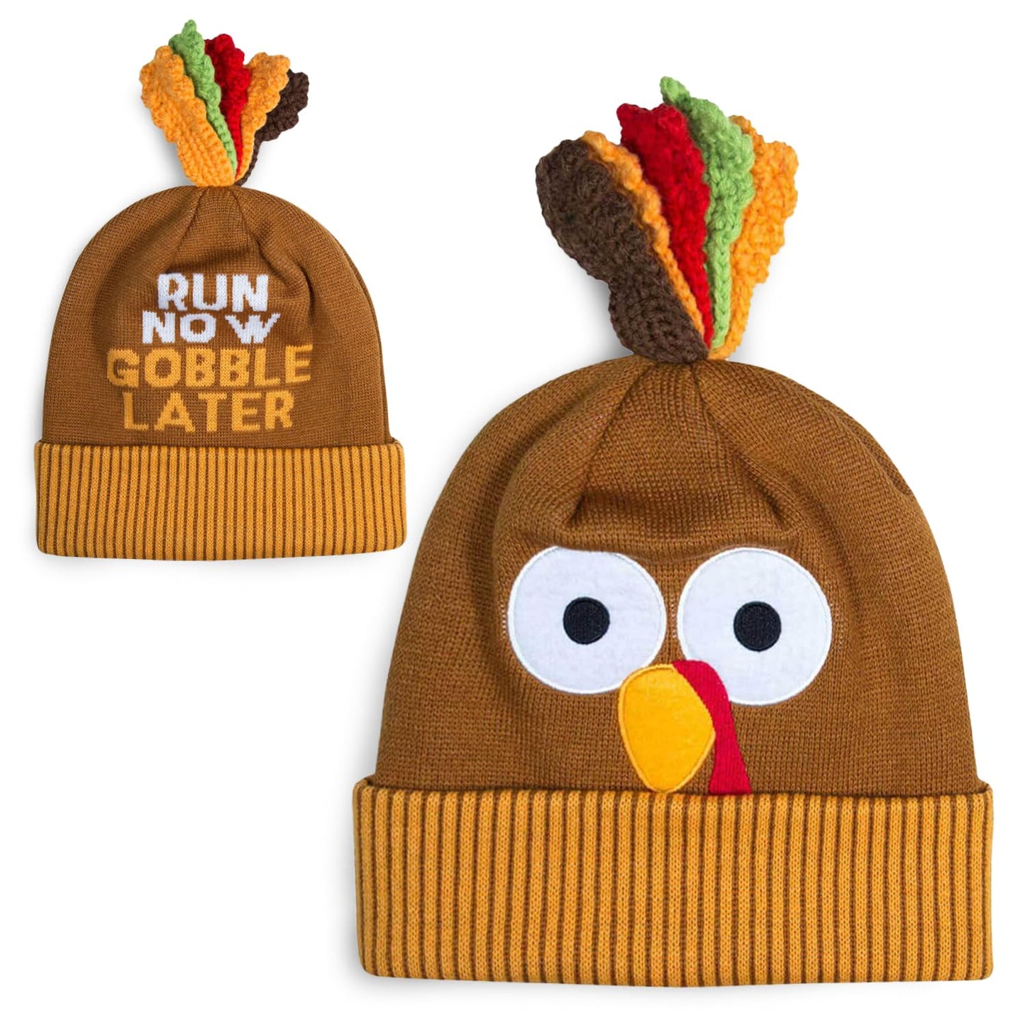 Now Gobble Later Turkey Pom Pom Beanie Hat | Thanksgiving Turkey Trot Gear