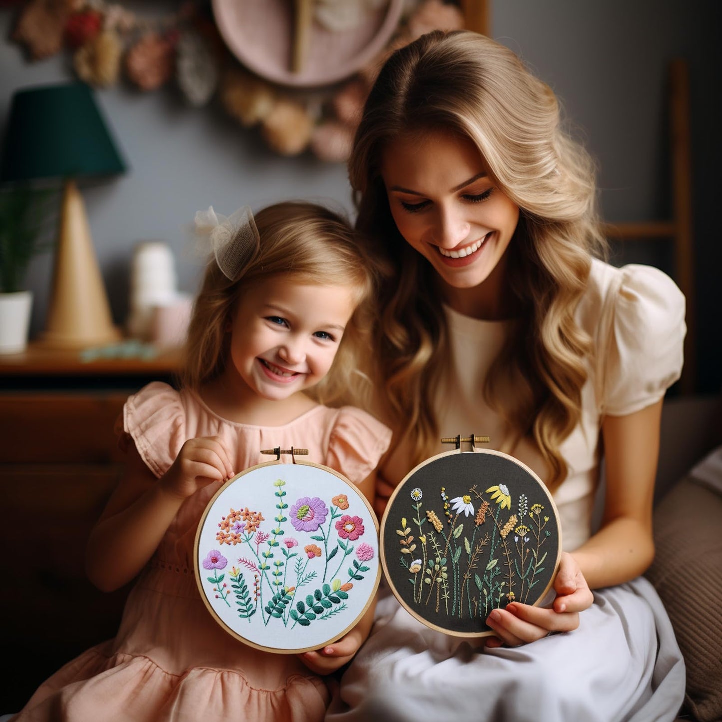 3 Pack Beginner Embroidery Kits, DIY Starter Set with Stamped Flower Designs, Embroidery Hoop, Colorful Threads, Tools