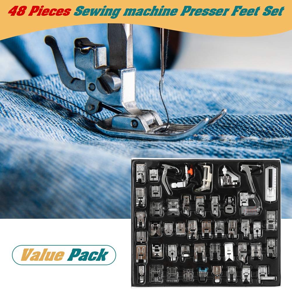 Aiskaer 48Pcs Sewing Machine Presser Feet Foot Set for Brother, Babylock, Singer, Janome, Elna, Toyota, New Home, Simplicity, Kenmore