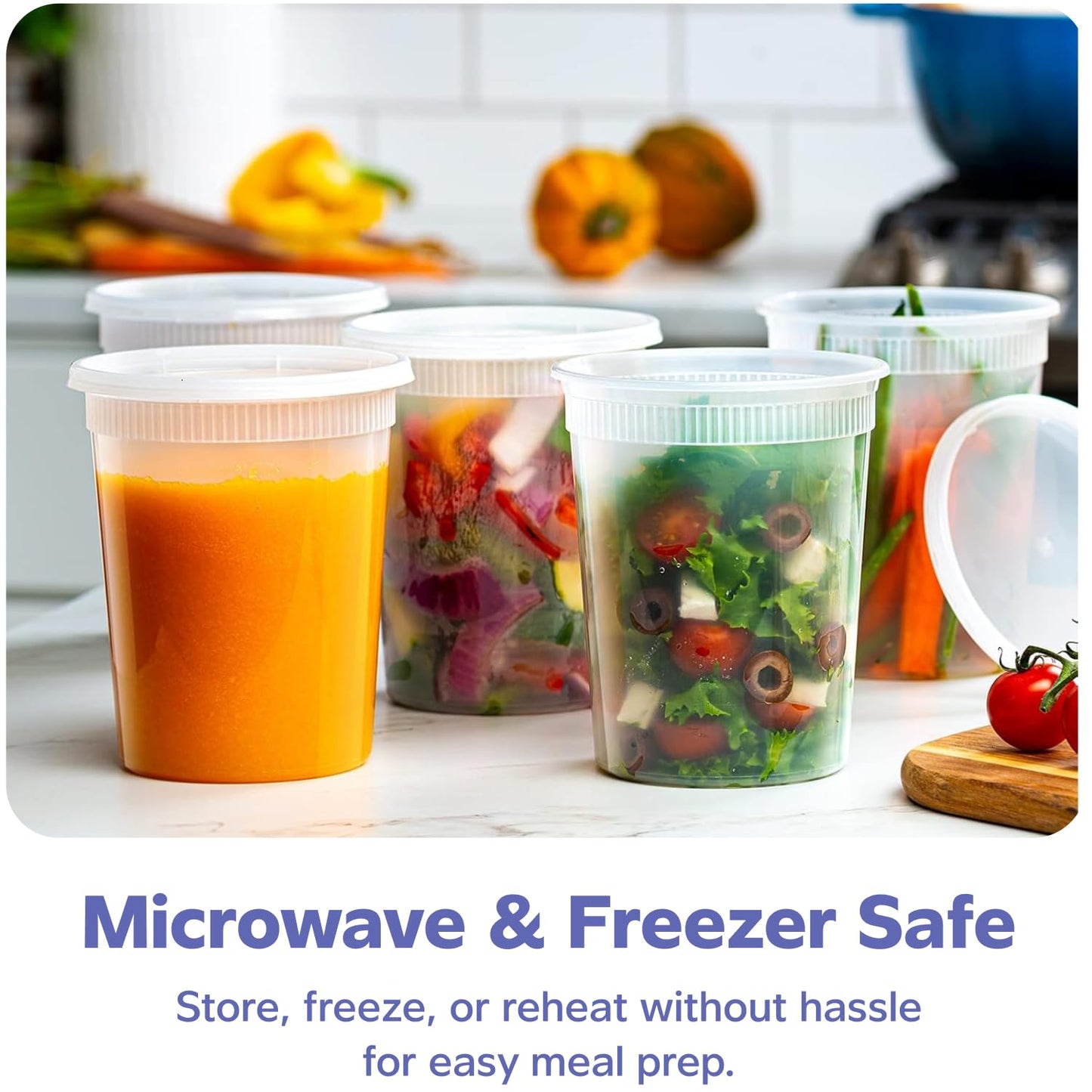 [32 oz. - 24 Count Plastic Deli Containers with Lids - Disposable Food Storage Containers With Airtight Lids, Ideal for Soups, Stews, and Meal Prep