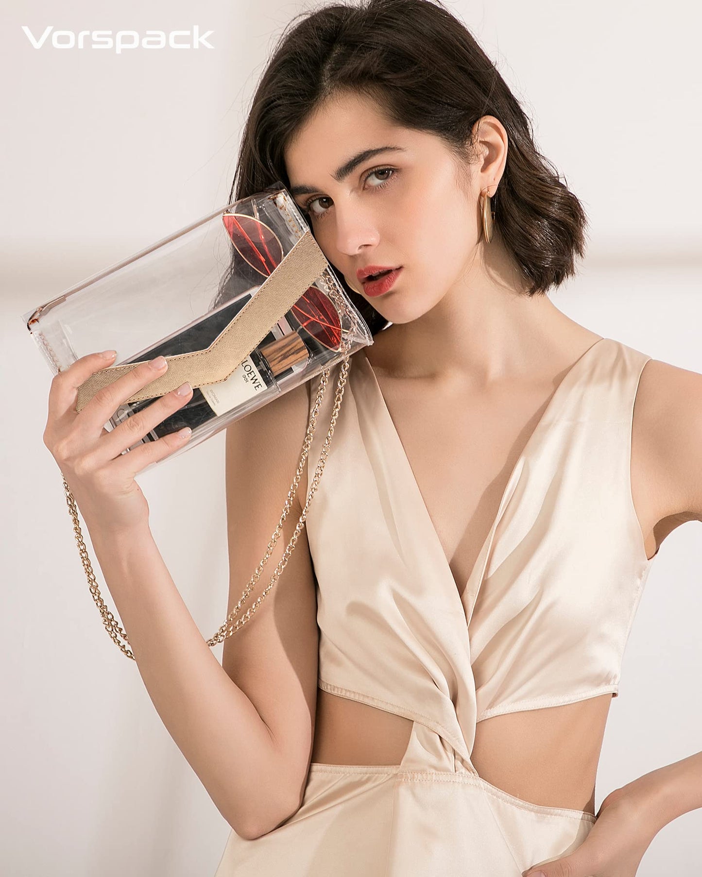 Vorspack Clear Bag Stadium Approved - Cute Clear Purse for Women PVC Clear Crossbody Bag for Sports Concert Festival - Gold