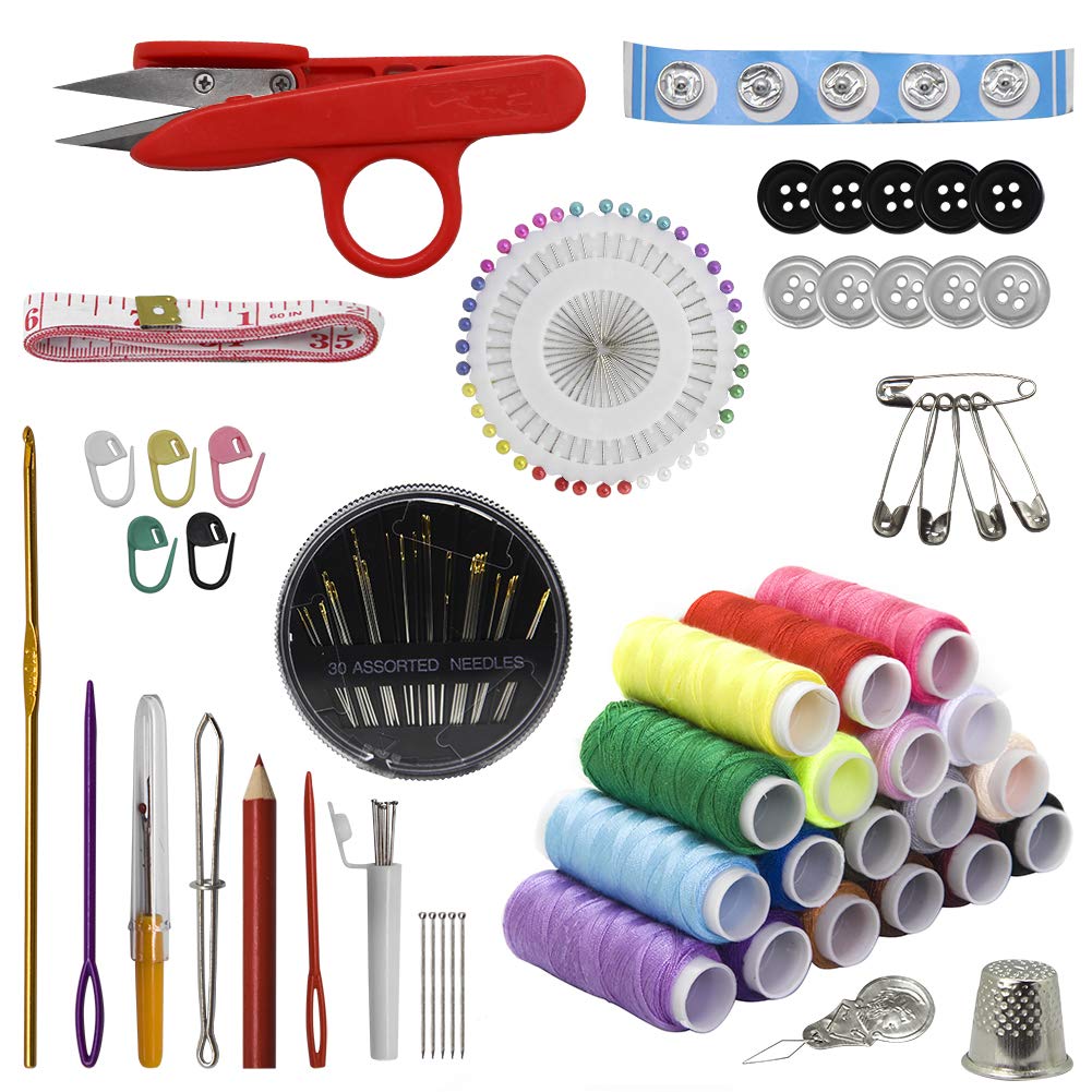Sewing kit, XL Sewing Supplies for DIY, Beginners, Adult, Kids, Campers, Travel,Portable Emergency Repair Set with Scissors, Thimble, Thread, Needles, Tape Measure, Case and Accessories (128PCS)