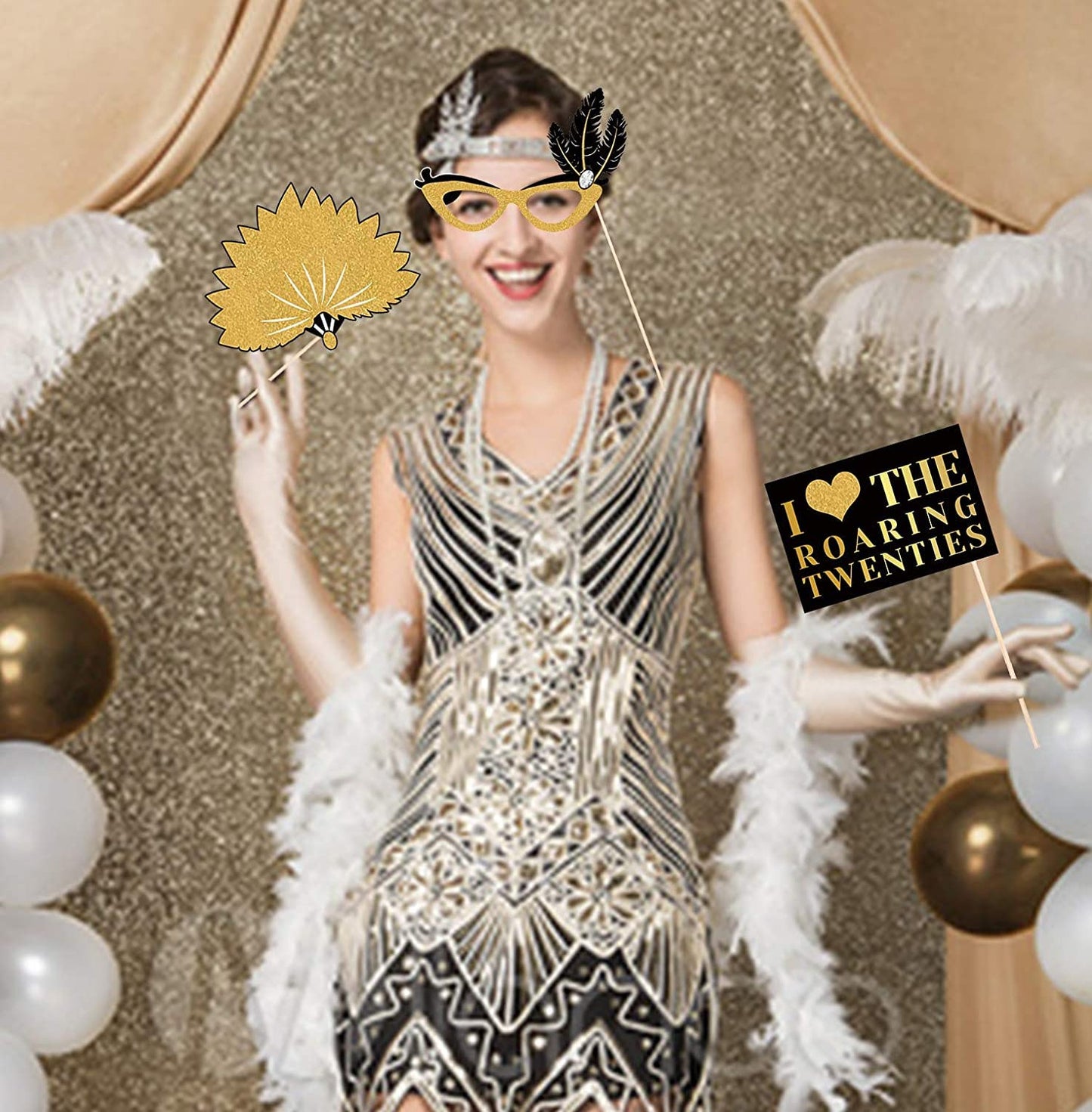 42Pcs 1920s Gatsby Photo Booth Props Roaring 20's Party Photo Props,1920s Supplies for Luxury Speakeasy Gangster Twenties Art Deco Jazz