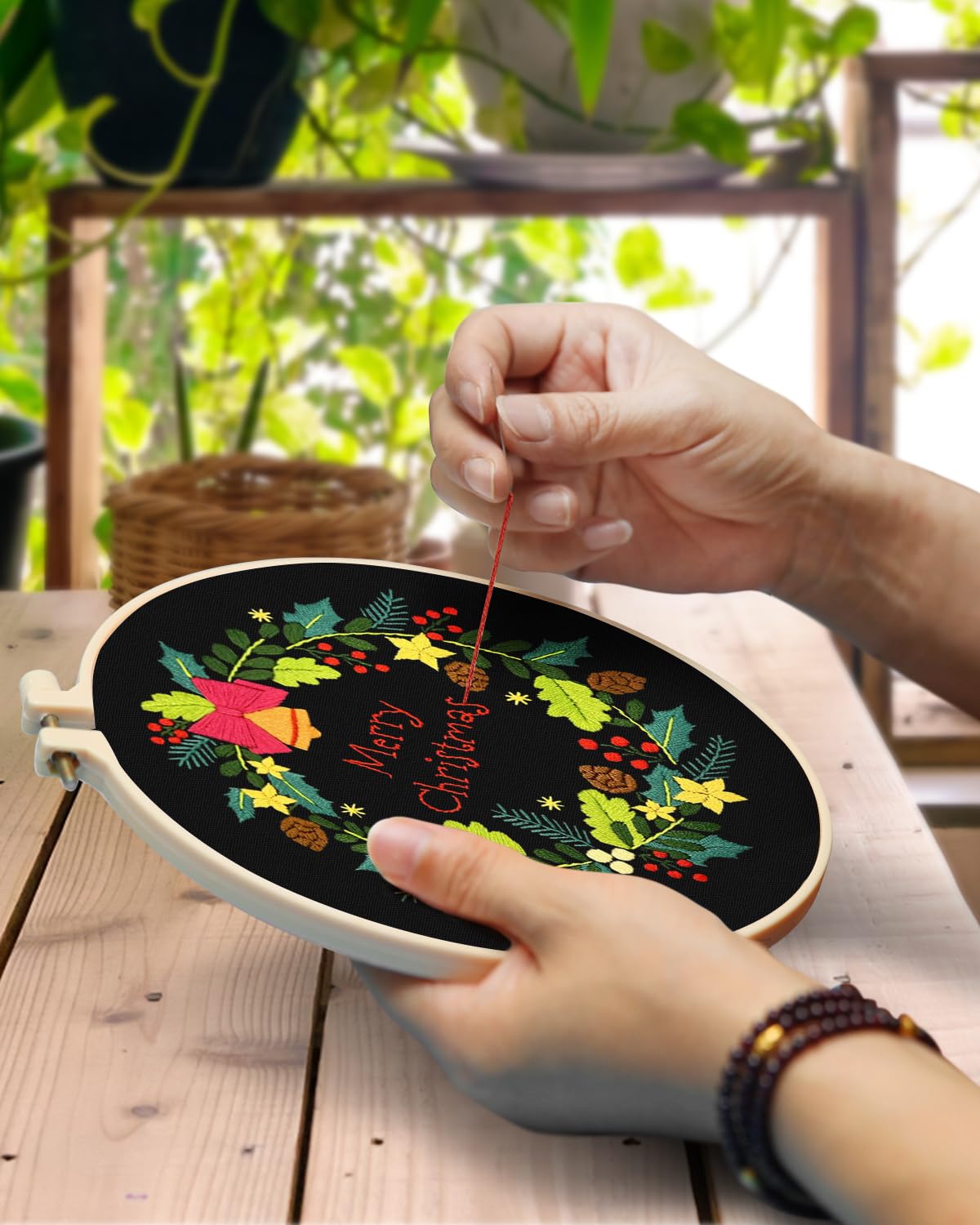Christmas Embroidery Kit for Adult, 4 Pack Embroidery DIY Starter Kit, with Stamped Patterns, Hoop, Tools, Colorful Threads with Needles, Instructions
