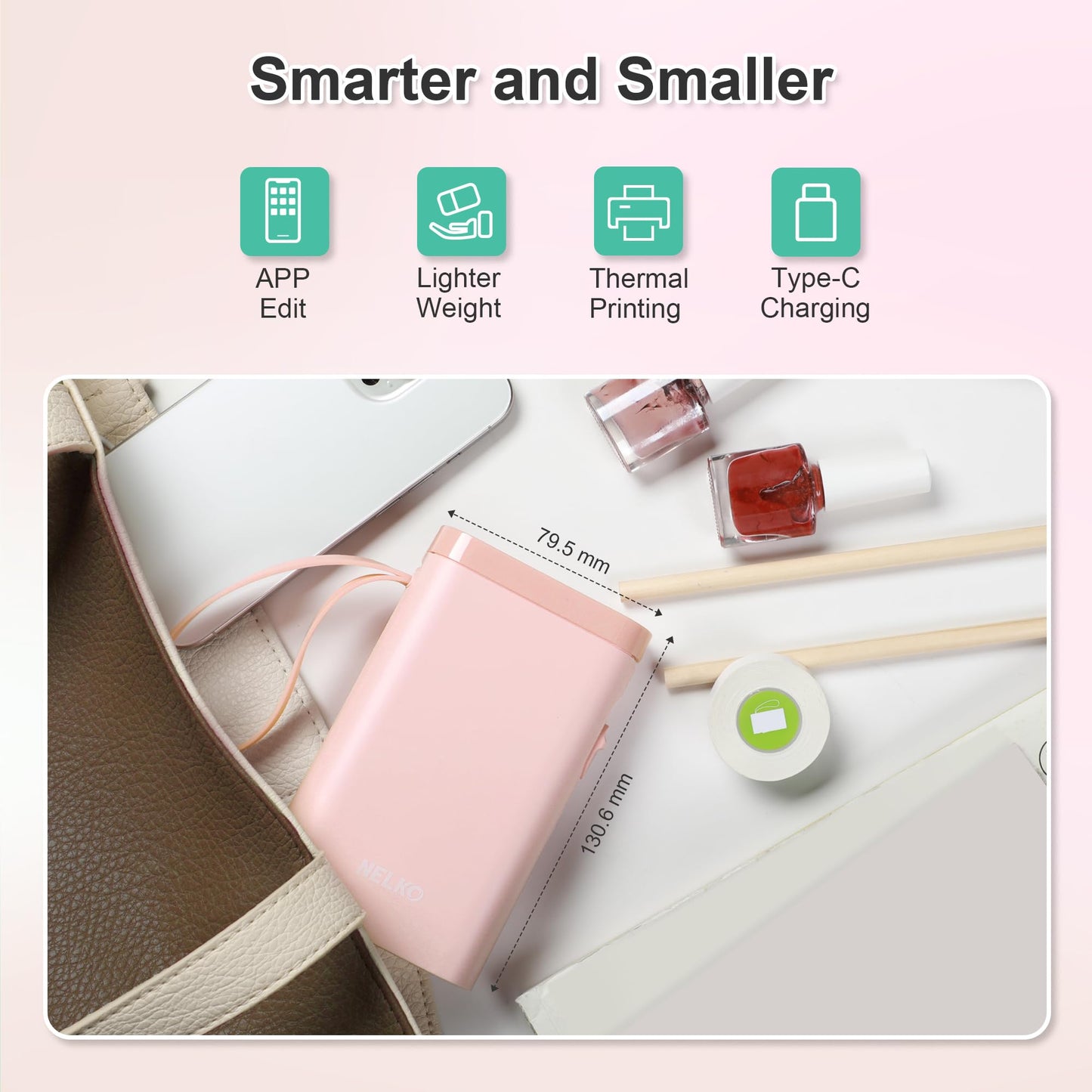 Nelko Label Maker Machine with Tape, P21 Portable Bluetooth Label Printer, Wireless Built-in Cutter Sticker Maker Mini Label Makers with Multiple Templates for Organizing Storage Office Home, Pink