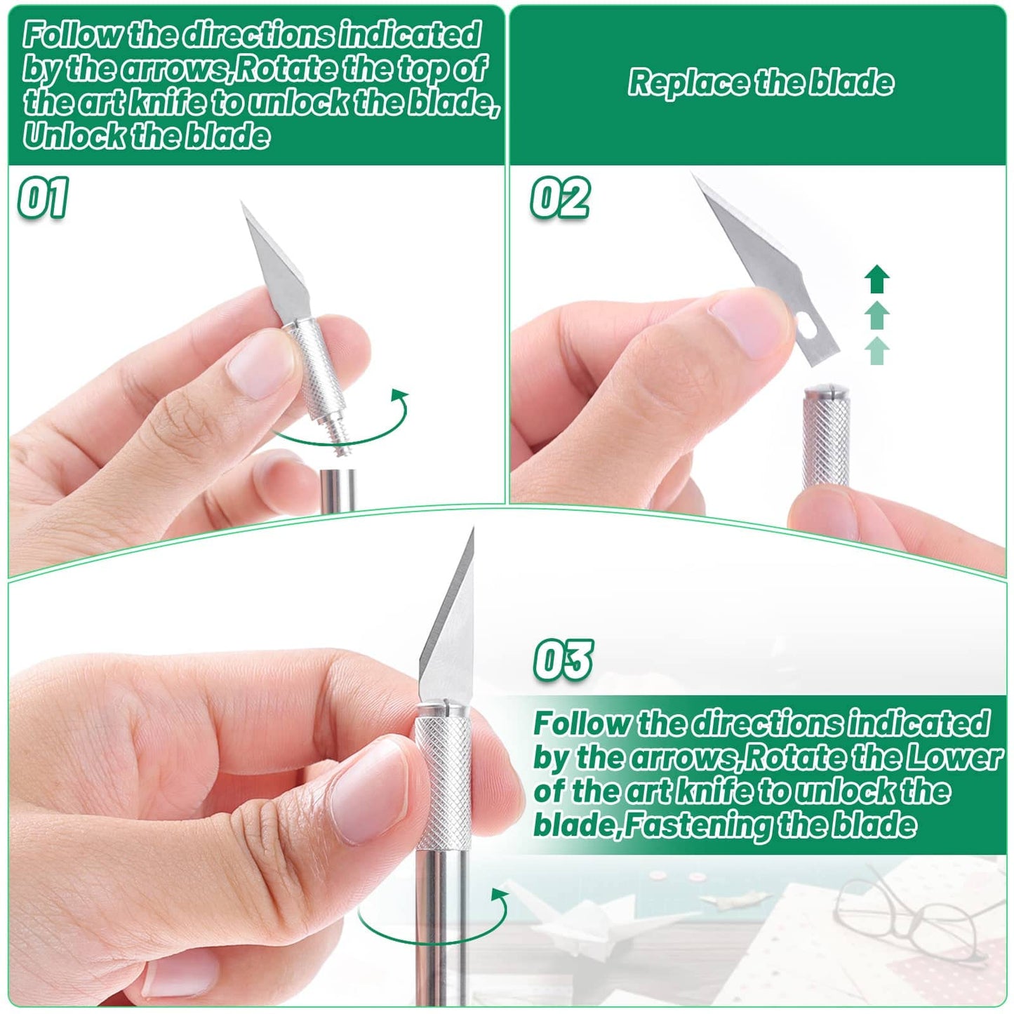 Anezus Exacto Knife with Hobby Mat for Crafts, Self Healing Cutting Mat Hobby Knife with 30 PCS Exacto Blades Precision Knife for Art and Crafts Paper Scrapbooking Stencil (Black)