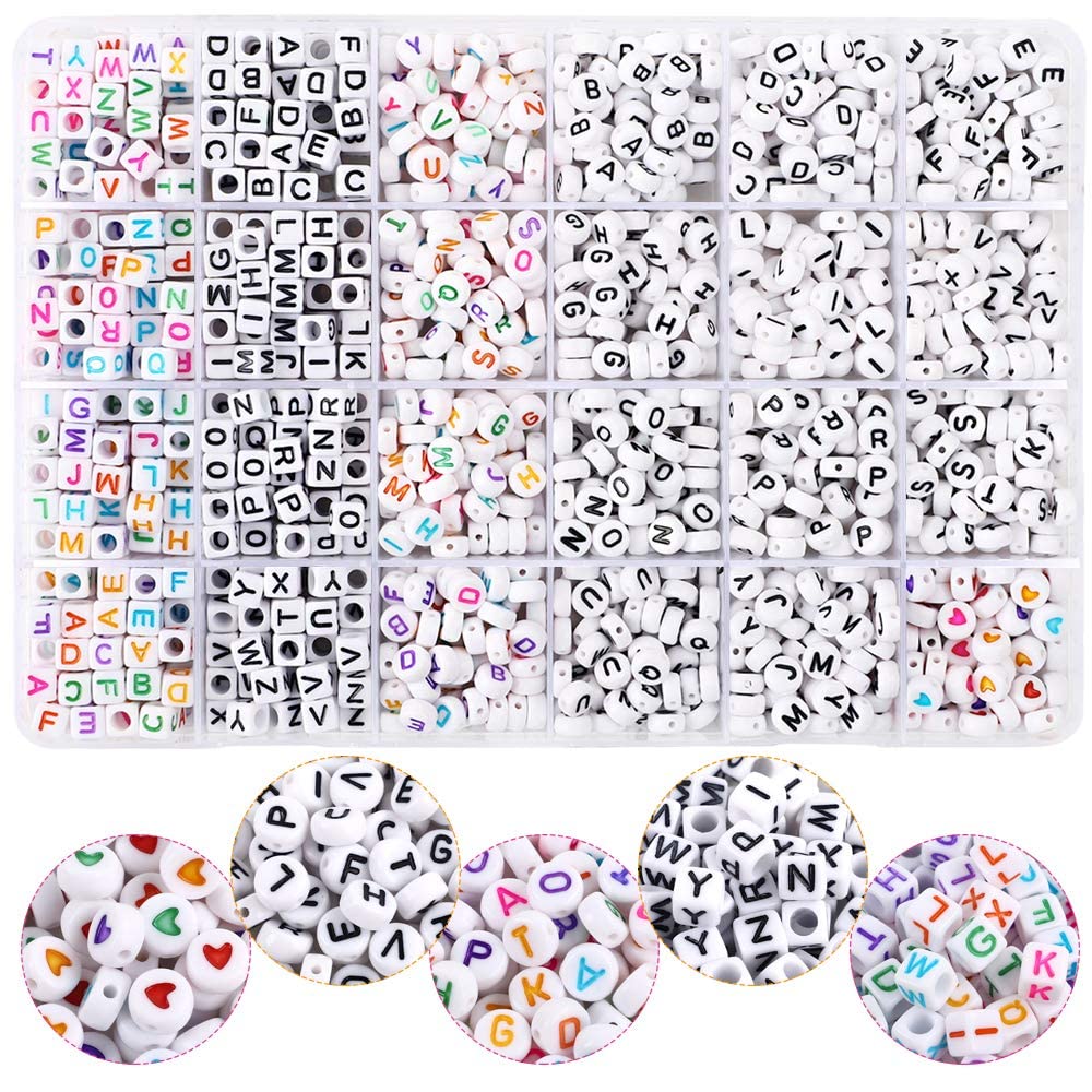 UOONY 8800pcs Beads Kit, Including 7200pcs 4mm Glass Seed Beads and 1600pcs Letter Beads for Bracelet Jewelry Making and Crafts with 20m Crystal String and 30m Elastic String