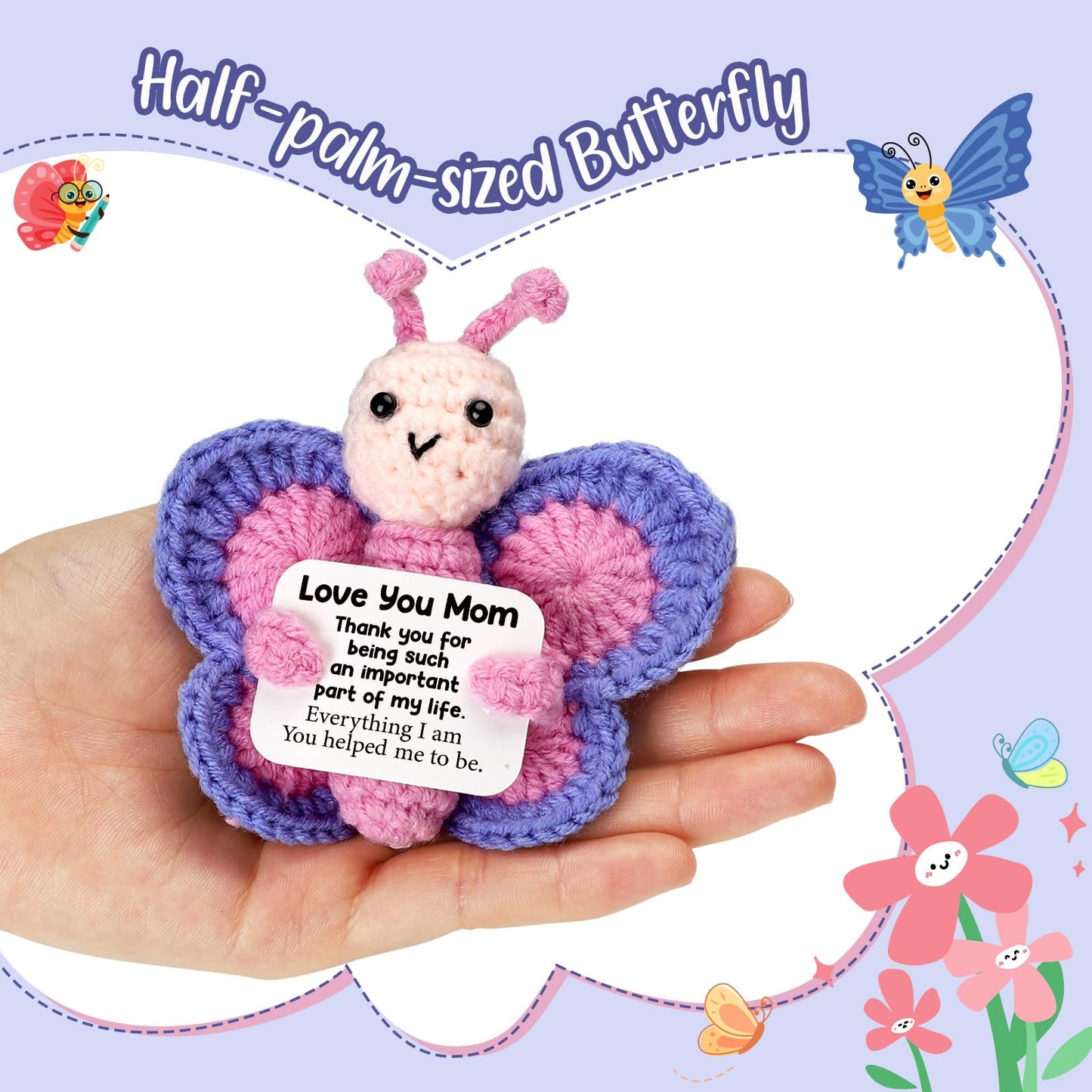 WEYON Mom Gifts for Mothers Day from Daughter Son, Mini Crochet Butterfly for First New Bonus Mom in Law Birthday, Funny Presents Like Necklace Card Bracelet Blanket Flowers Basket Candle Mug Box Set